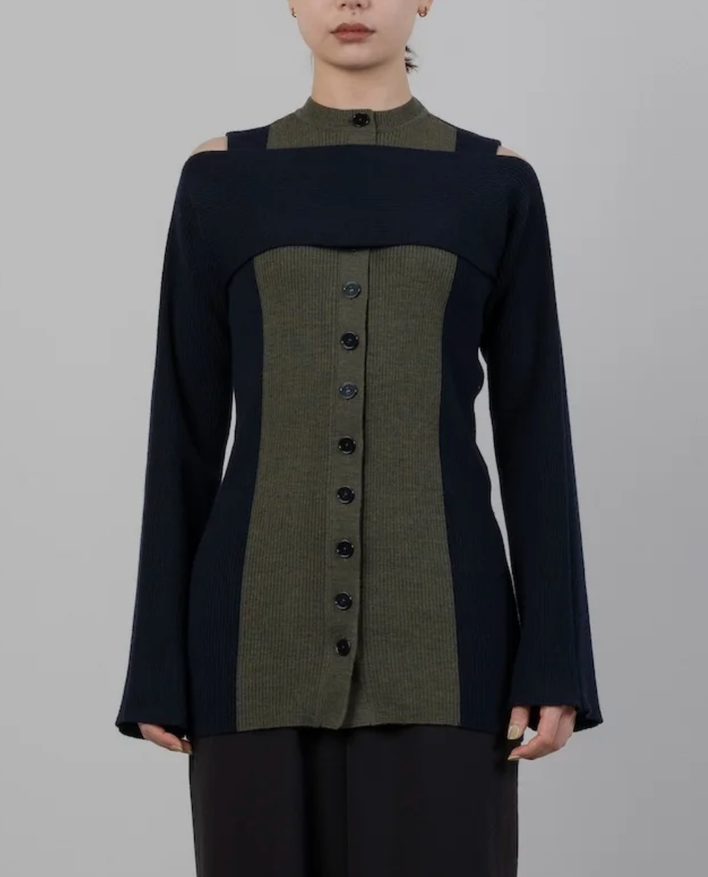 WASHABLE WOOL 2PIECE CARDIGAN [NAVY×KHAKI]