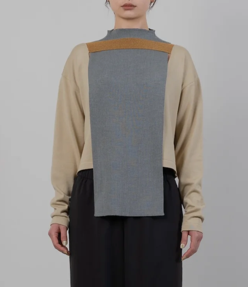 COMBINATION KNITTED TOPS [BEIGE.GRAY]