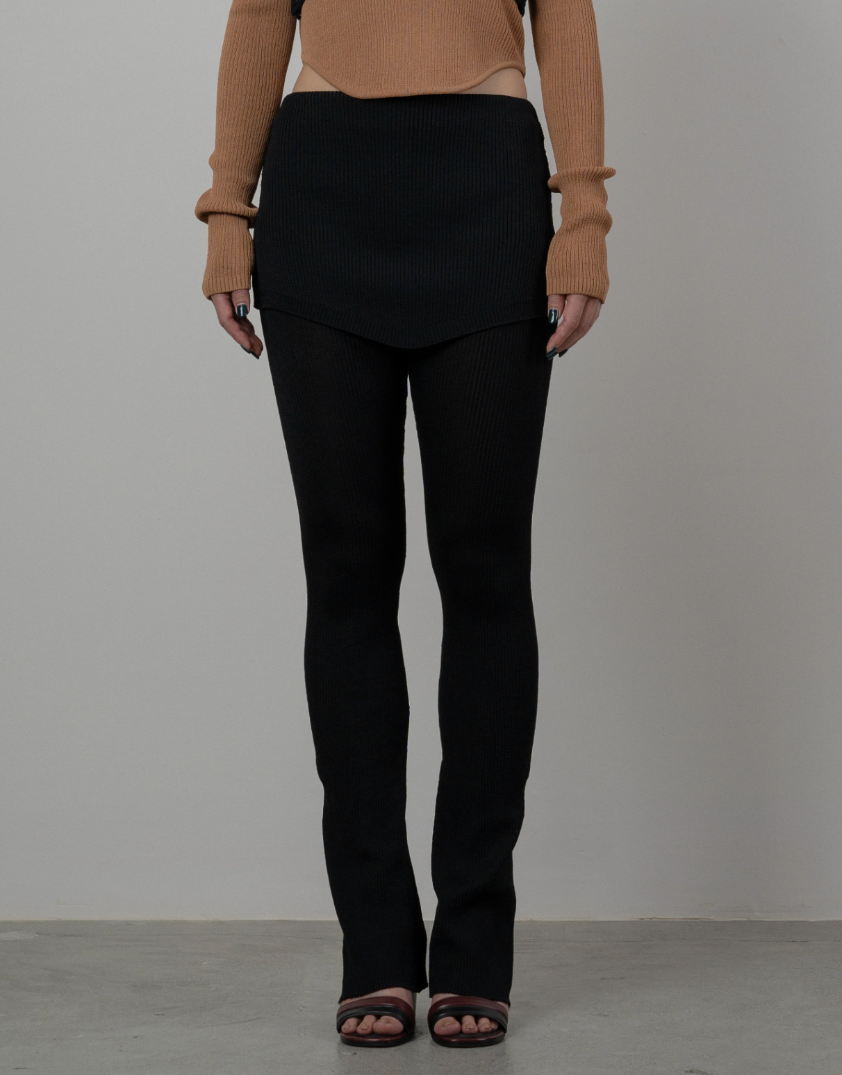 RIB KNITTED 2WAY PANTS [BLACK]