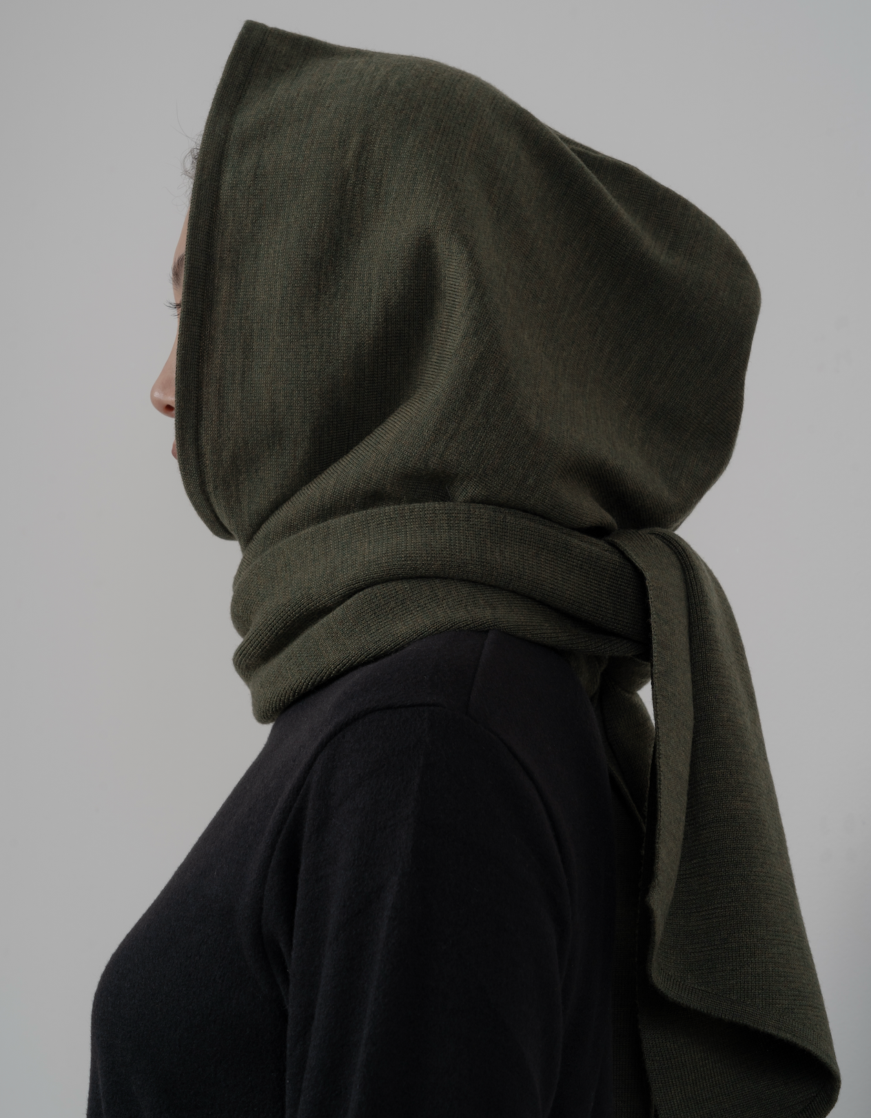 WASHABLE WOOL HOODIE RIB SCARF [KAKI]