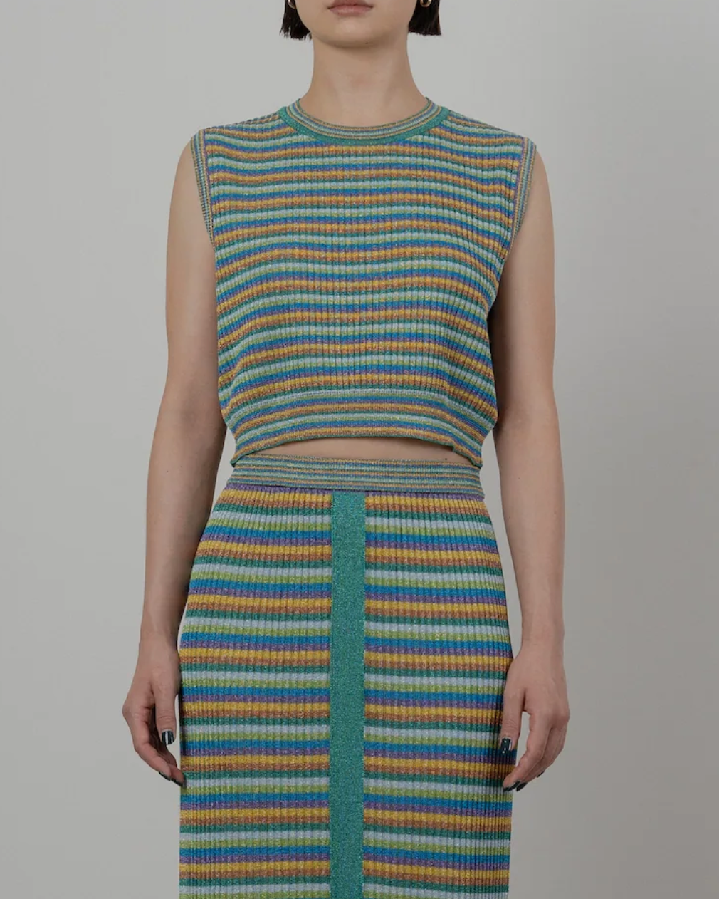LULEX MULTIBORDER KNITTED TANK TOP [BLUE×GREEN MIX]