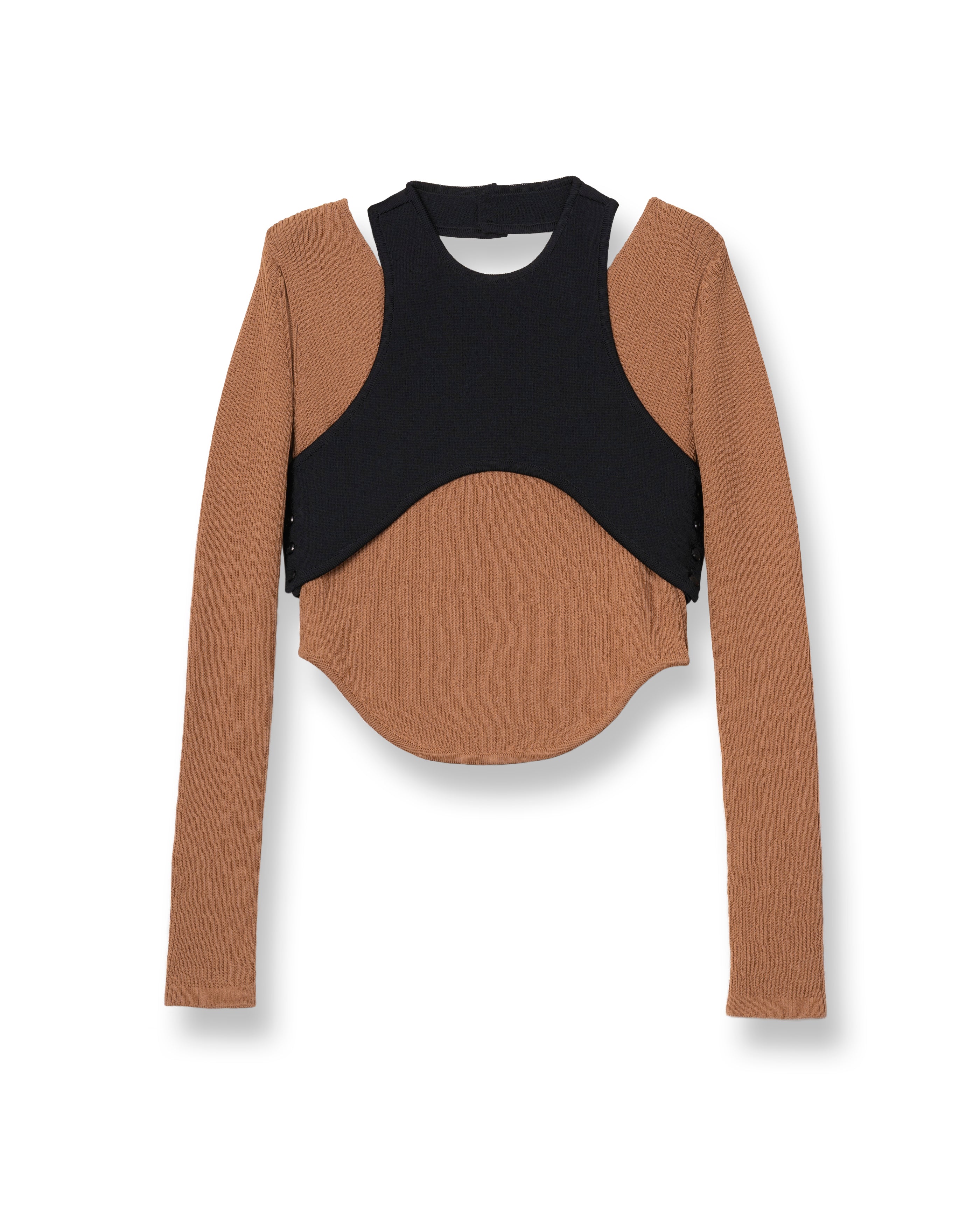 MATT RIB LAYERED KNIT TOPS [L.CAMEL]