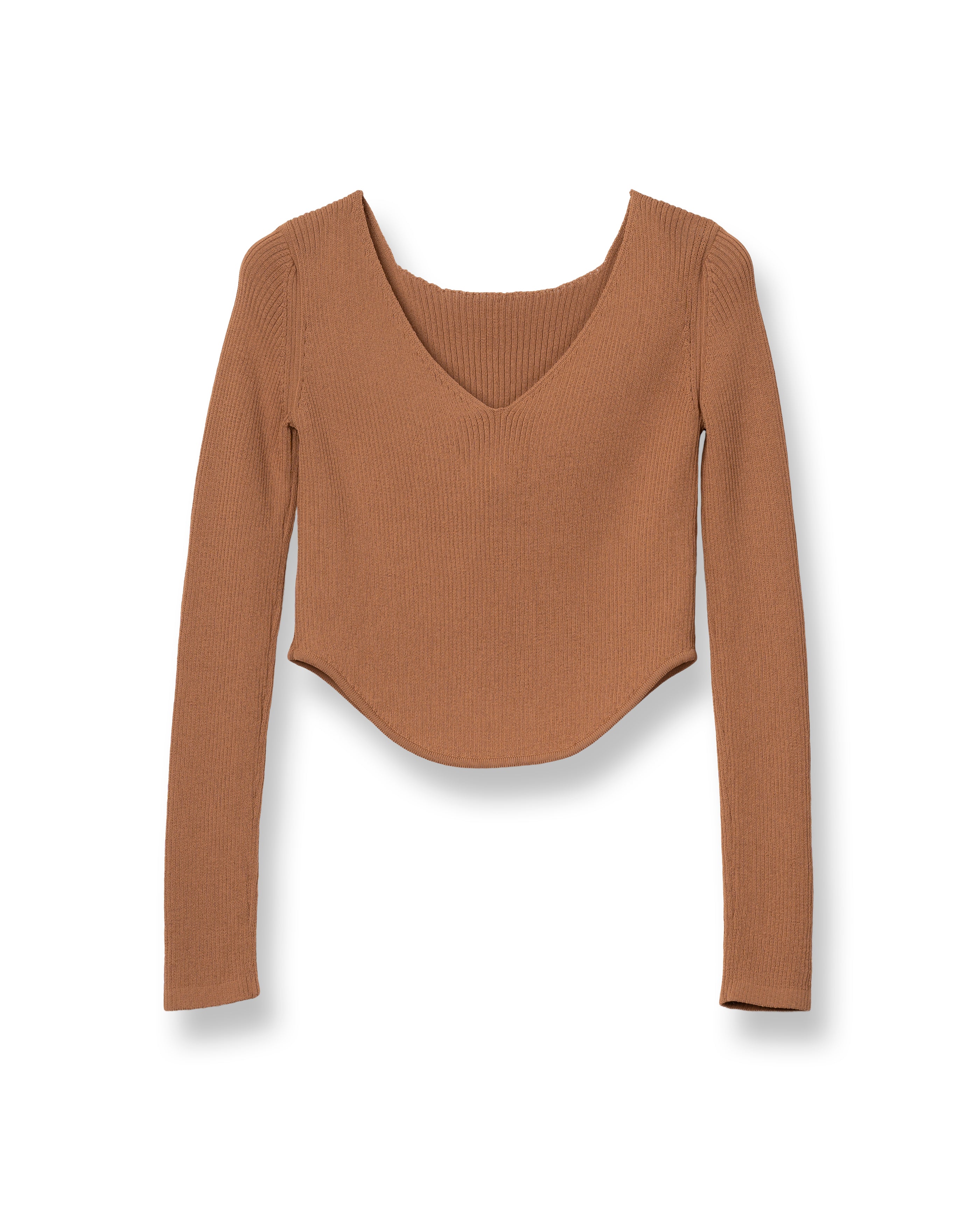 MATT RIB LAYERED KNIT TOPS [L.CAMEL]