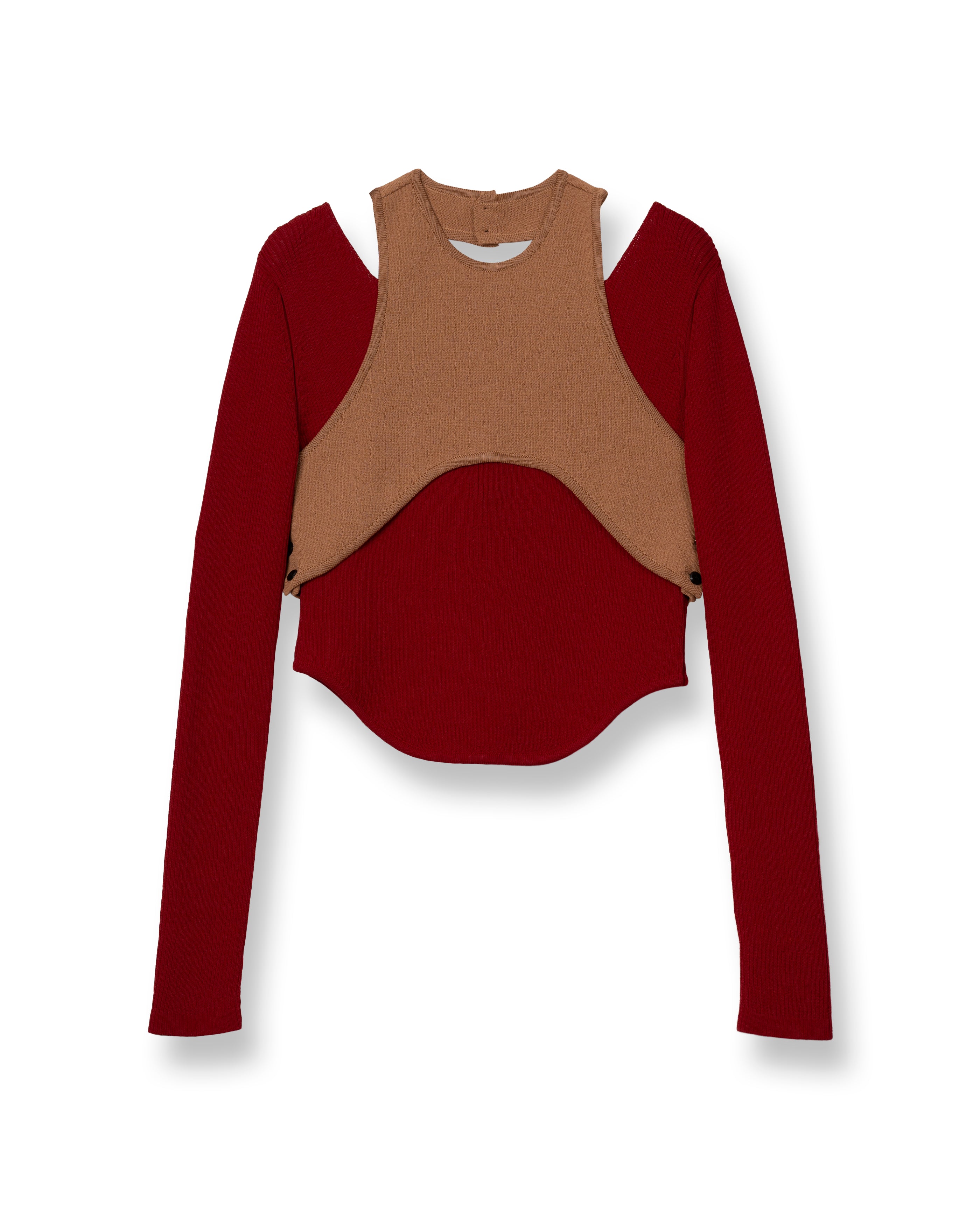 MATT RIB LAYERED KNIT TOPS [RED]