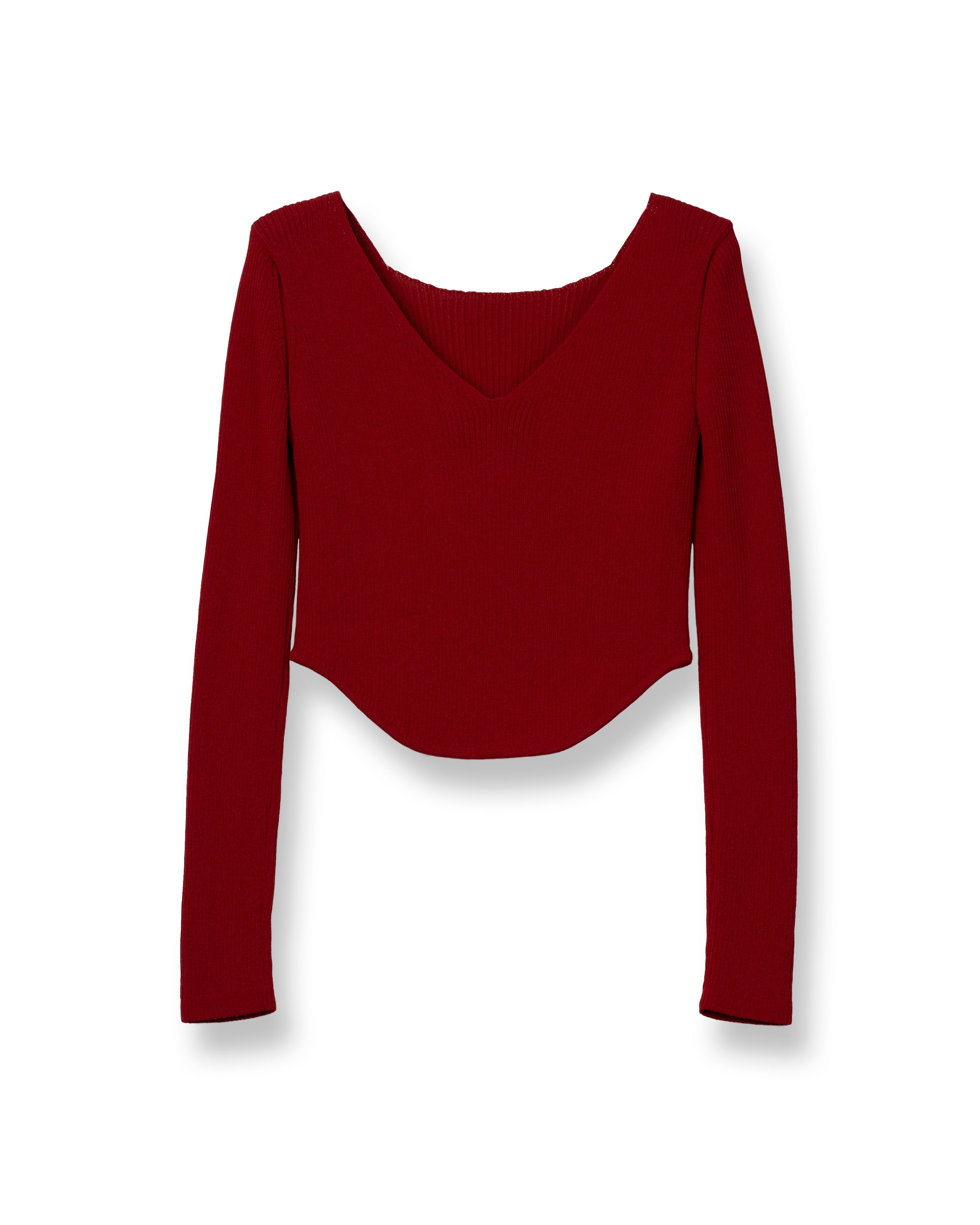 MATT RIB LAYERED KNIT TOPS [RED]