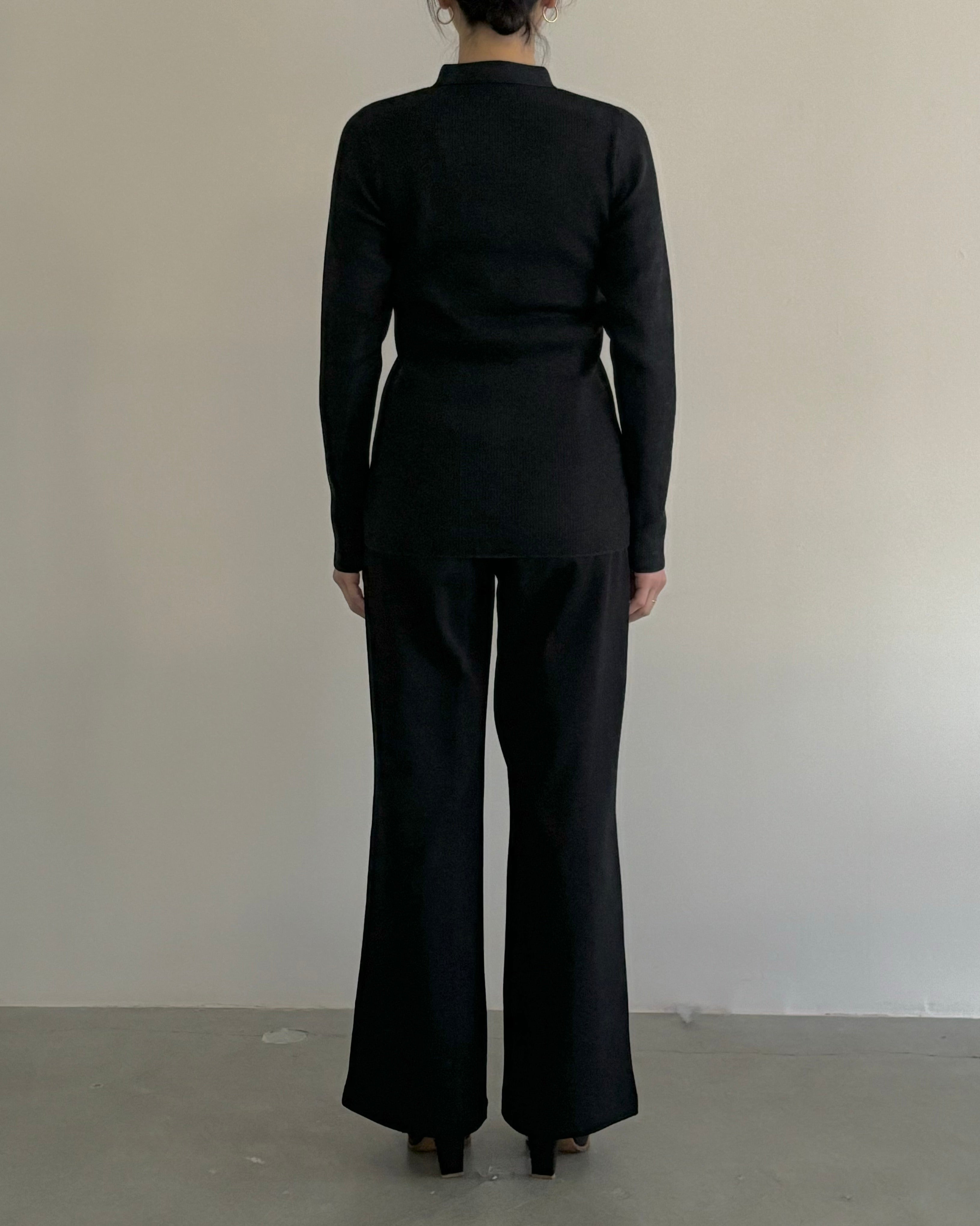 SMOOTH TENCEL WOOL KNIT DIA PATTERN SHIRTS [BLACK]