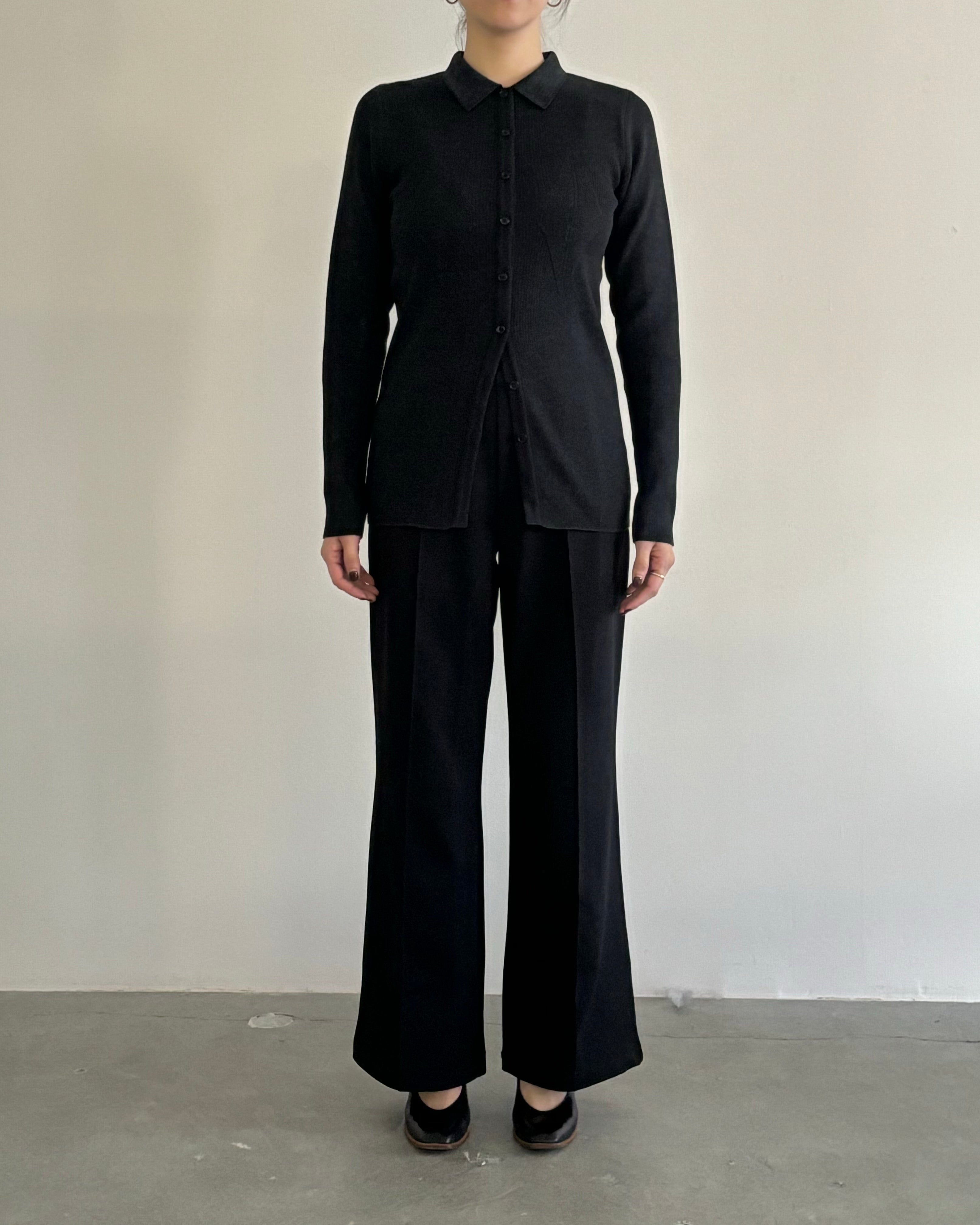 SMOOTH TENCEL WOOL KNIT DIA PATTERN SHIRTS [BLACK]