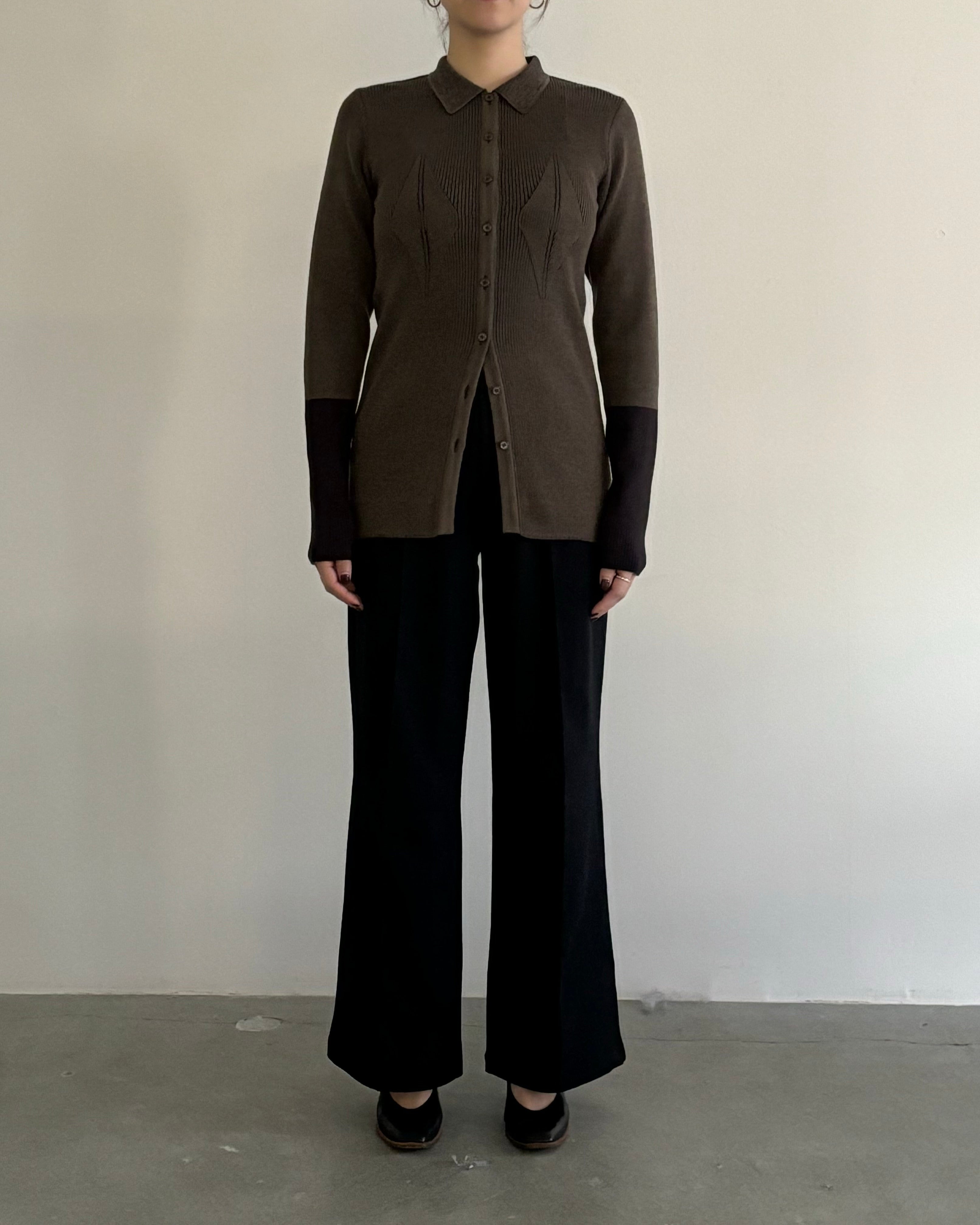 SMOOTH TENCEL WOOL KNIT DIA PATTERN SHIRTS [BROWN]