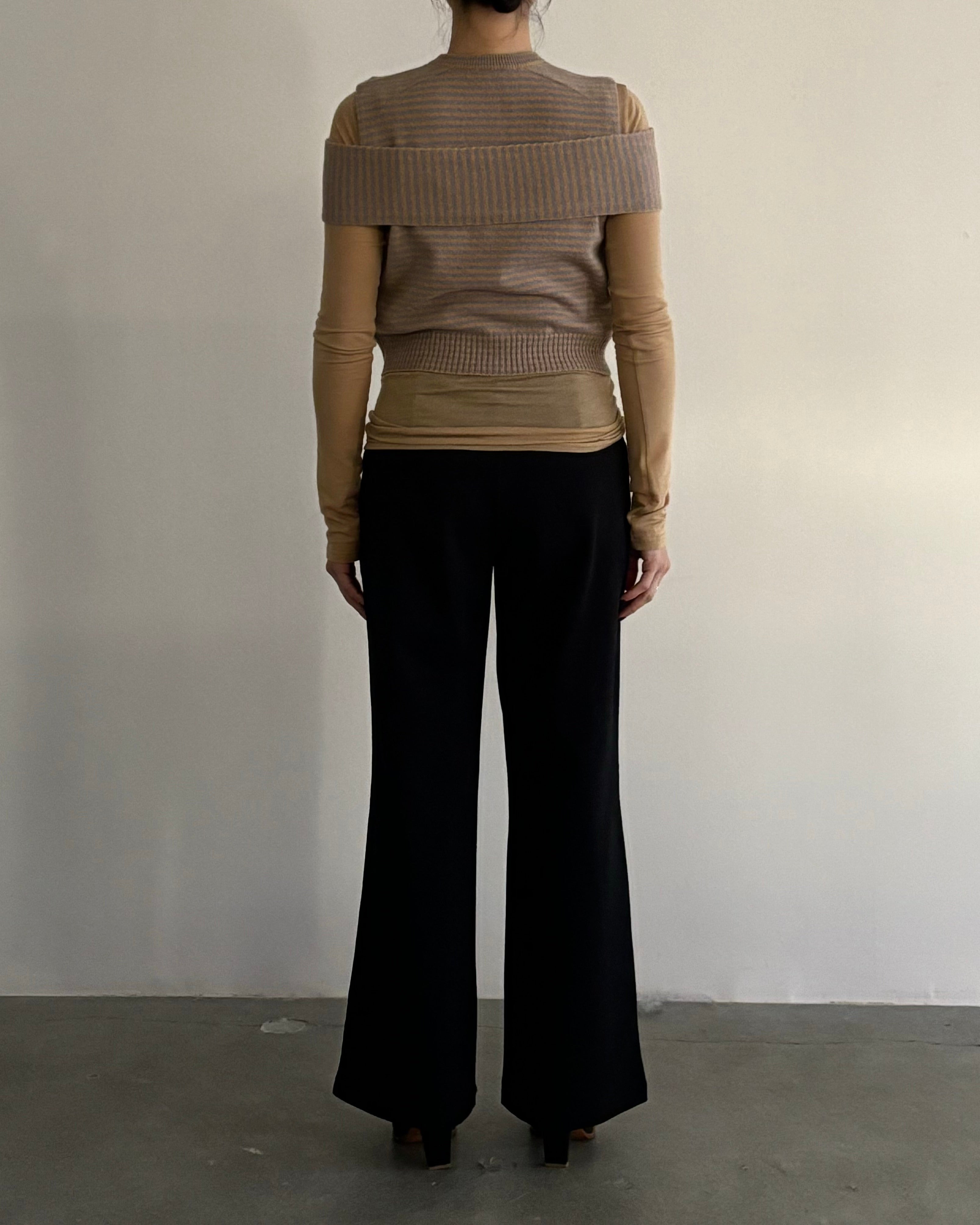 CASHMERE STRIPED KNIT VEST WITH LONG SCARF [CAMEL×LAVENDER]