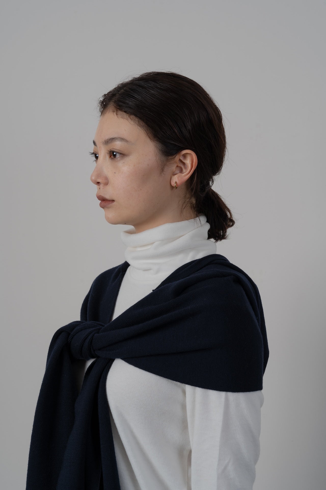 WASHABLE WOOL HOODIE RIB SCARF [NAVY]