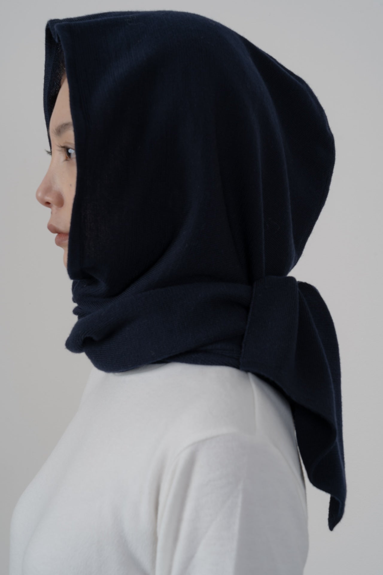 WASHABLE WOOL HOODIE RIB SCARF [NAVY]