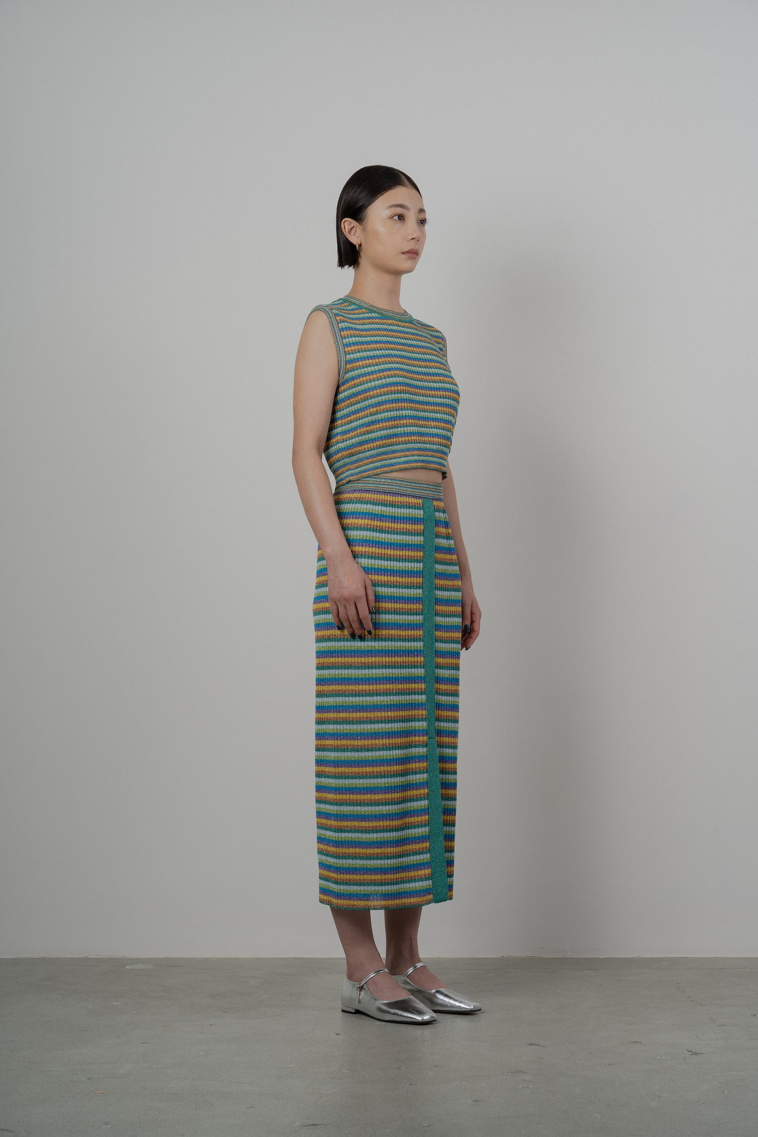 LULEX MULTIBORDER KNITTED SKIRT [BLUE×GREEN MIX]