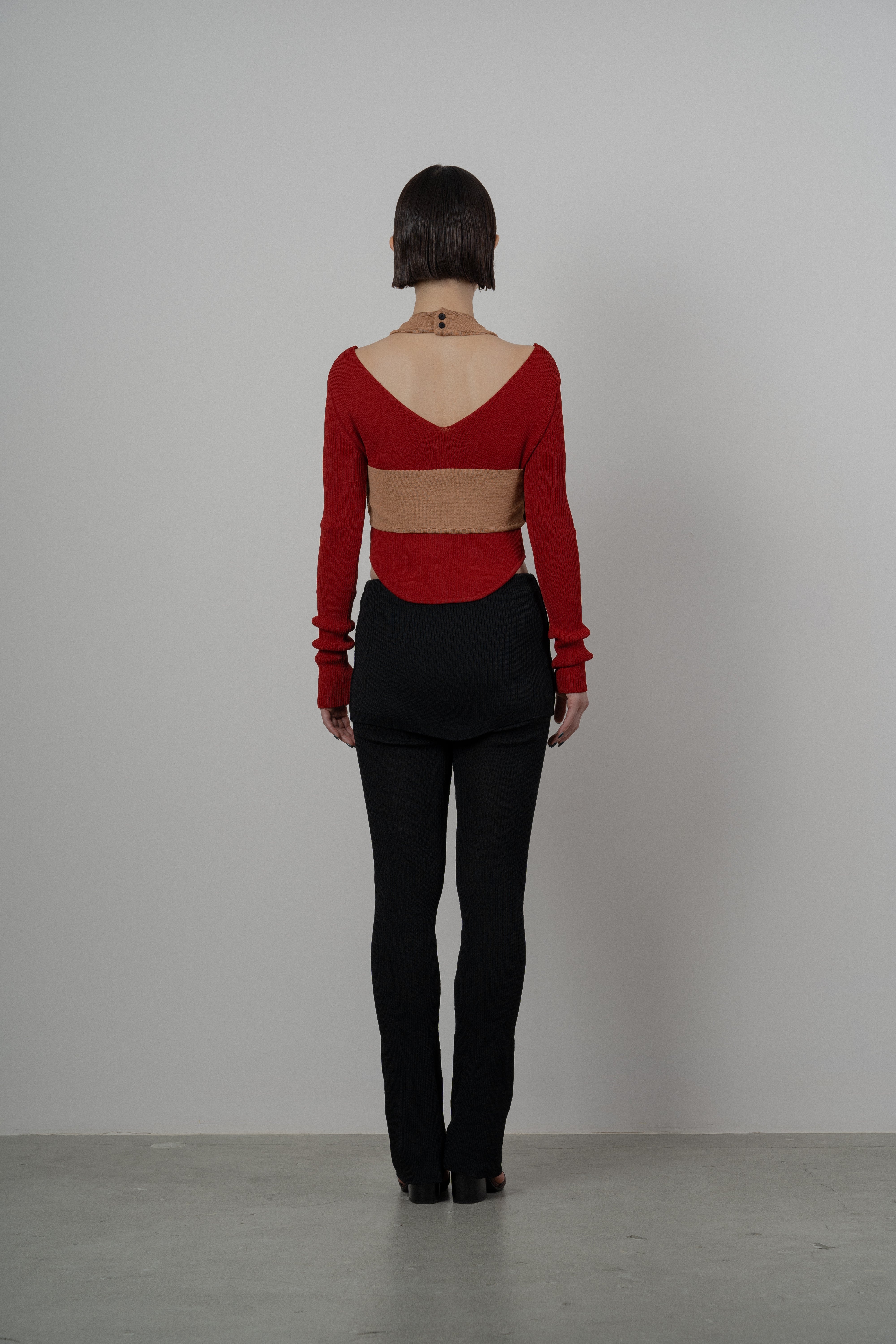 MATT RIB LAYERED KNIT TOPS [RED]