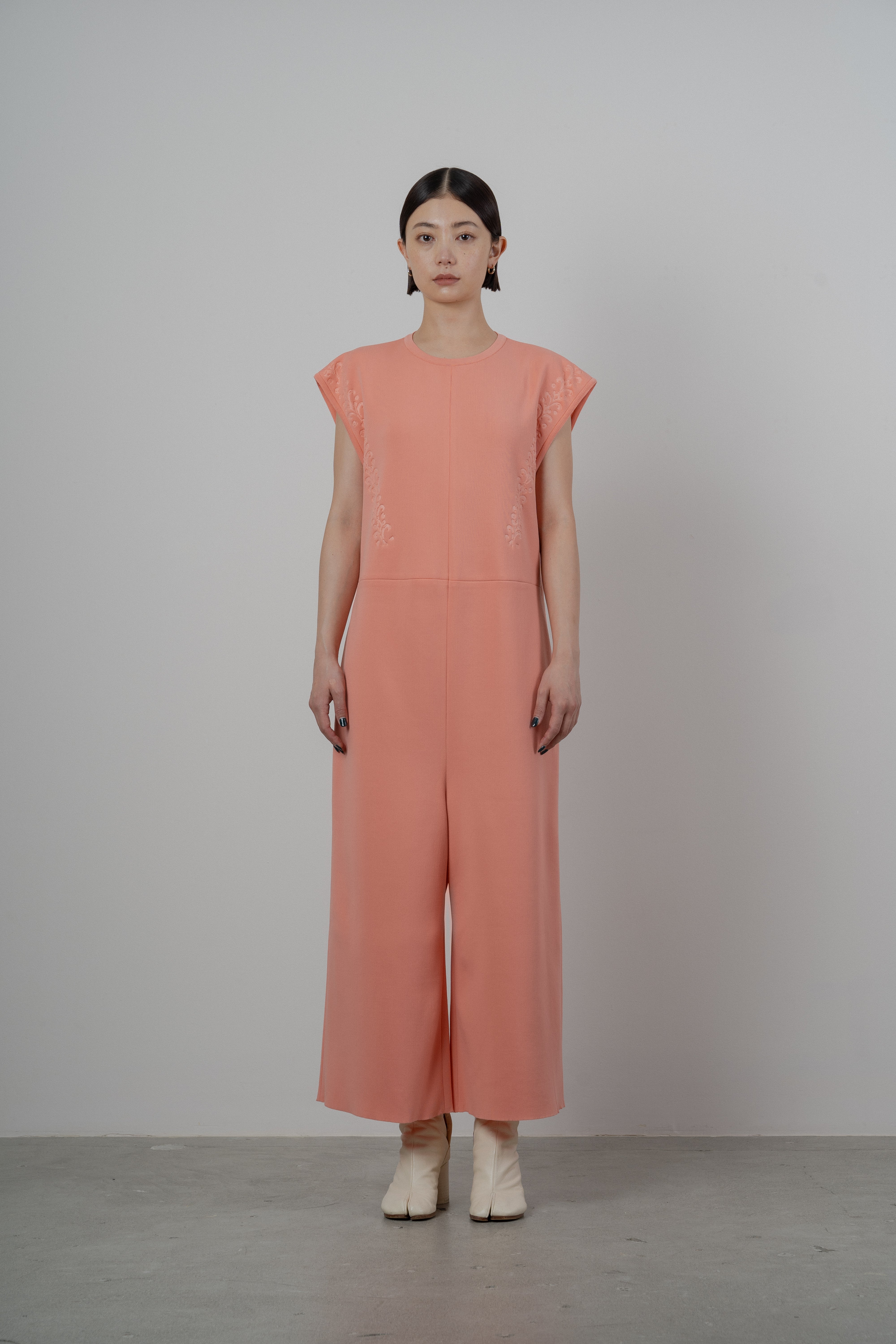 EMBOSS KNITTED ROMPERS [SALMON PINK]