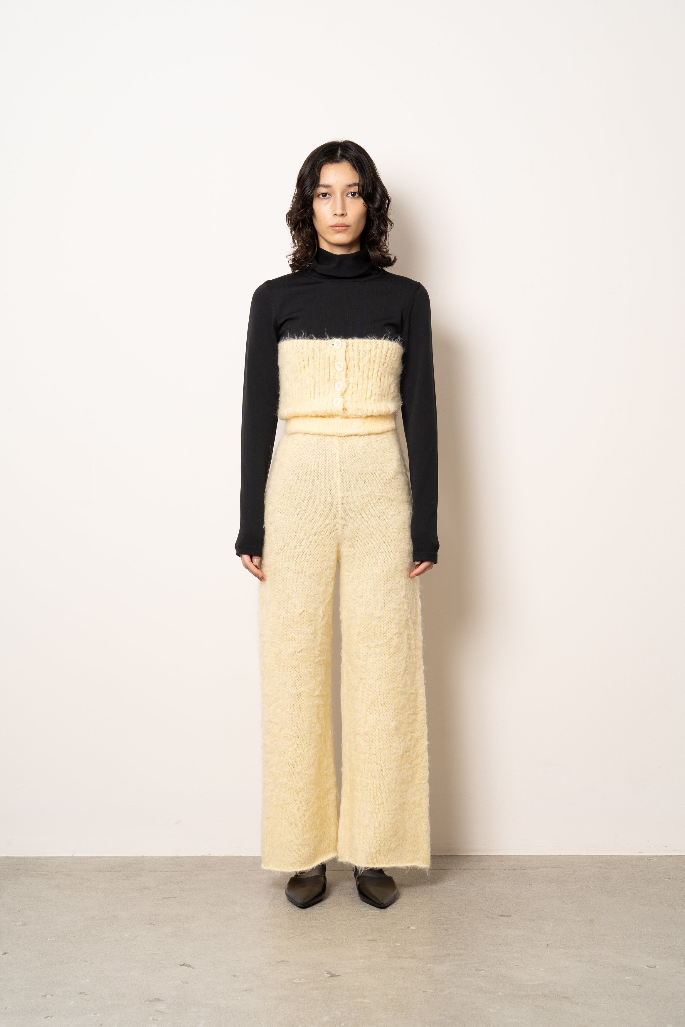 BRUSHED HIGH WAIST KNIT PANTS [CUSTARD]