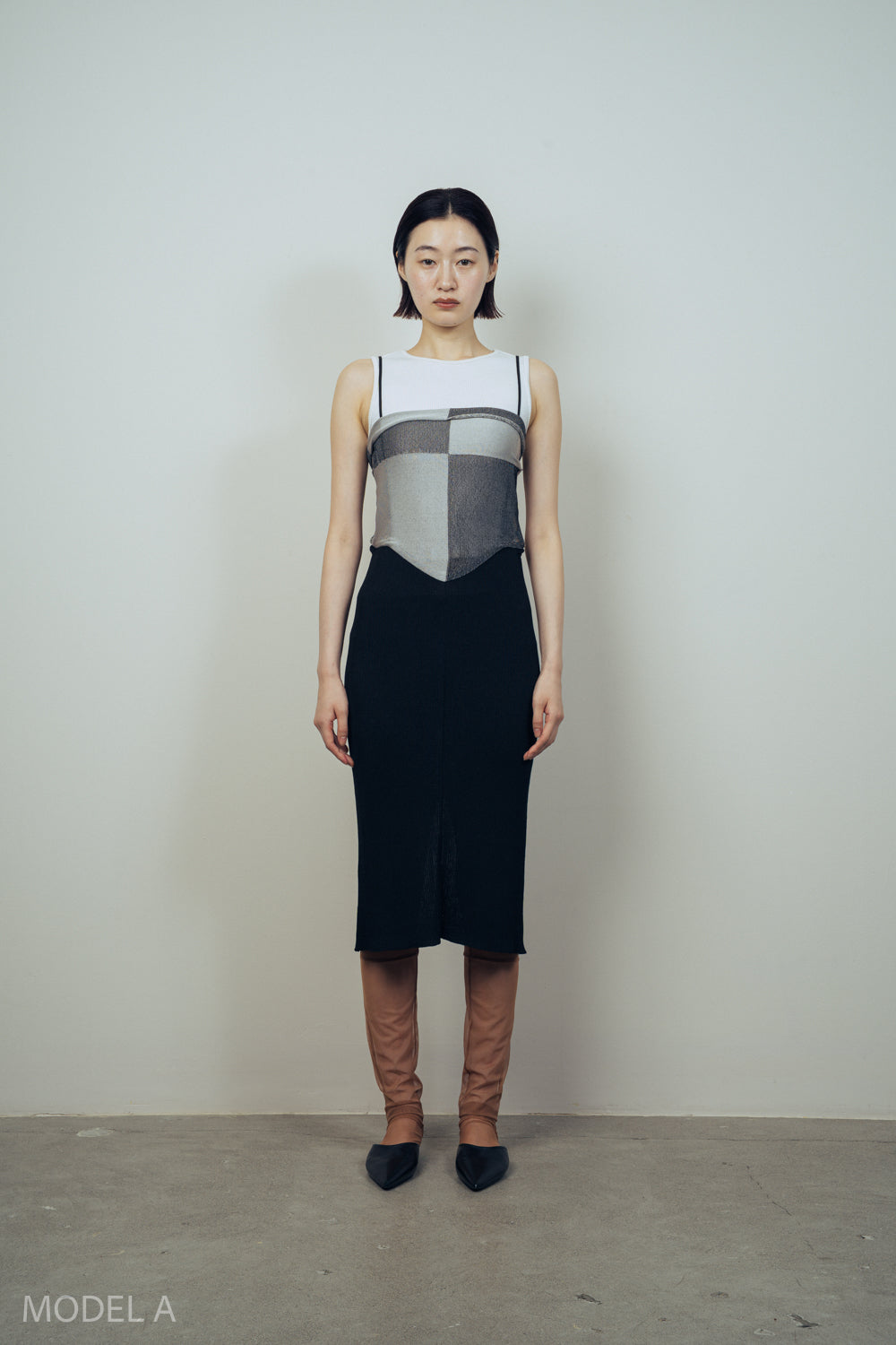 BLOCK CHECKED SCALF DRESS [BLACK]