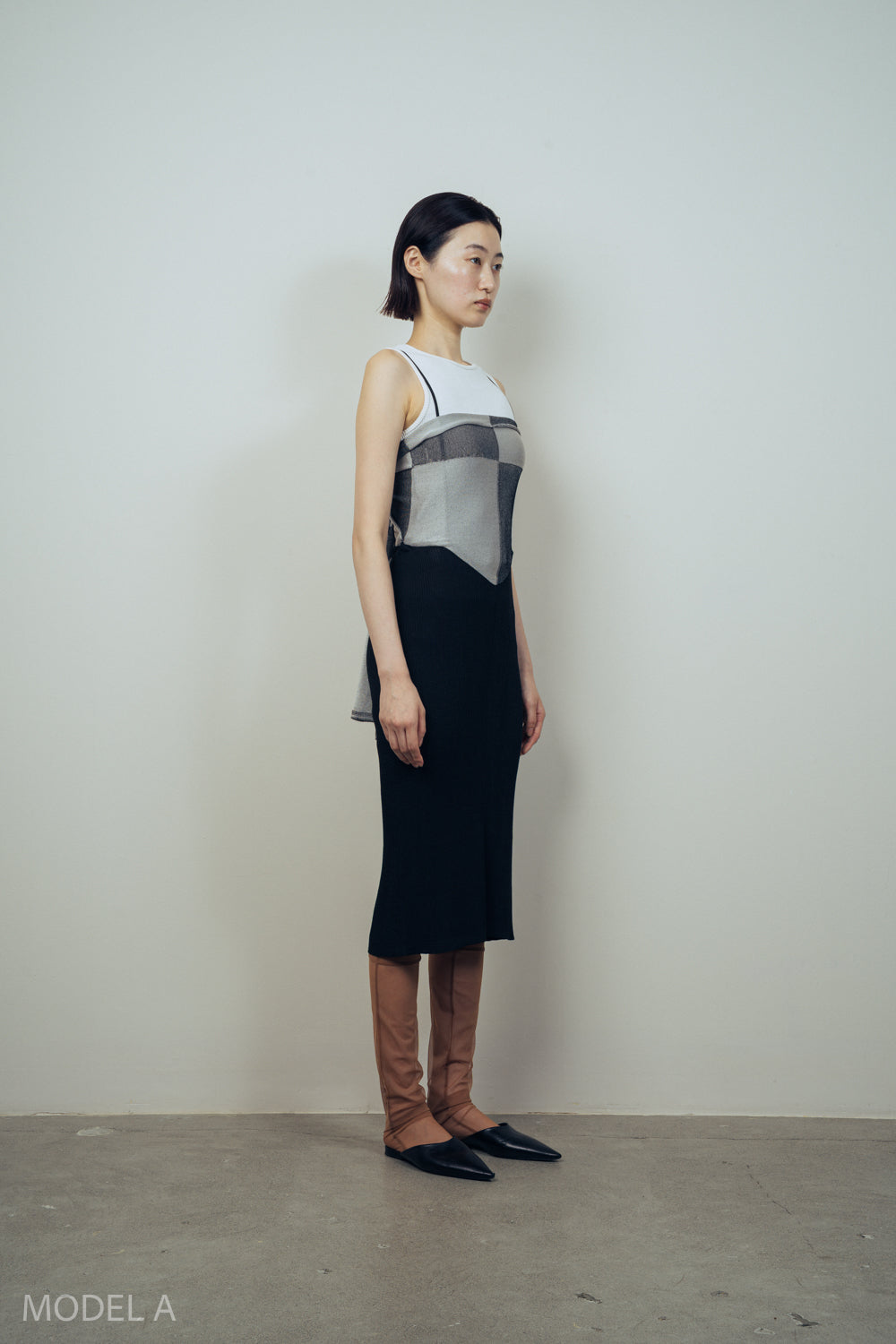BLOCK CHECKED SCALF DRESS [BLACK]
