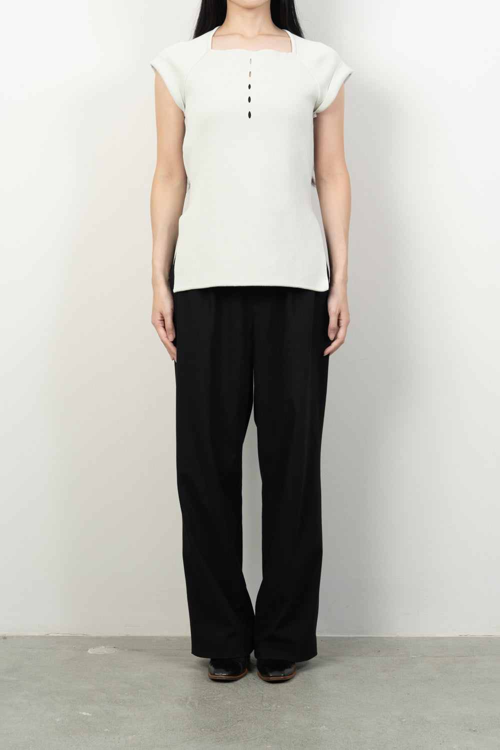 EYELET KNITTED TOPS [ICE GRAY]