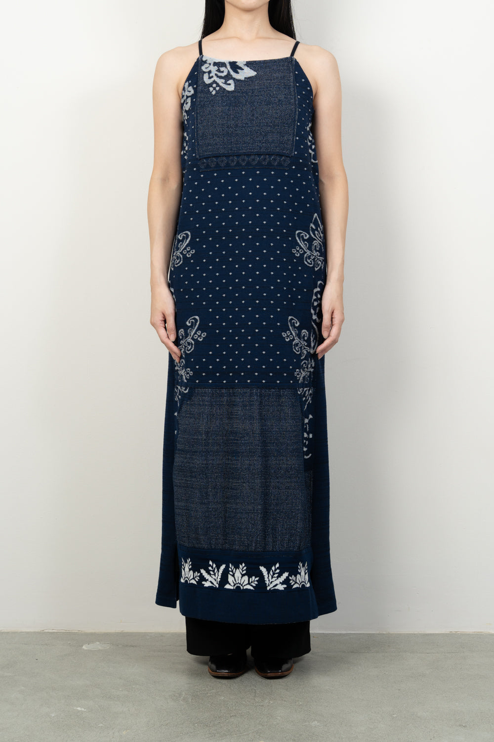 BOTANICAL CONTRAST KNIT DRESS [GREIGE]