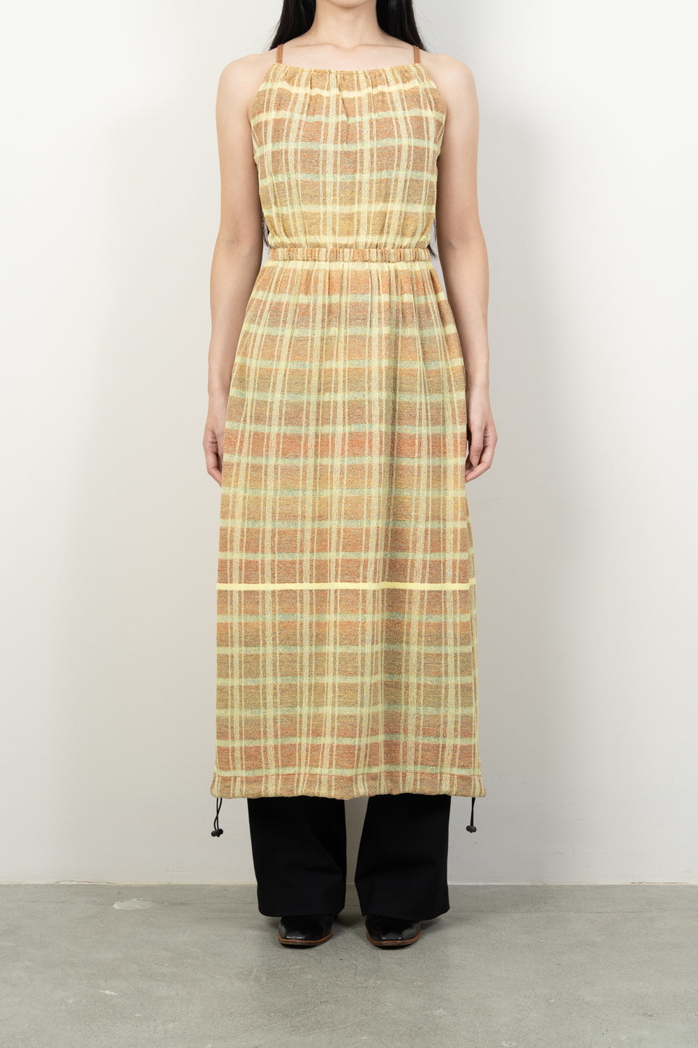 LAYERED TEXTURE KNIT DRESS [GREEN]