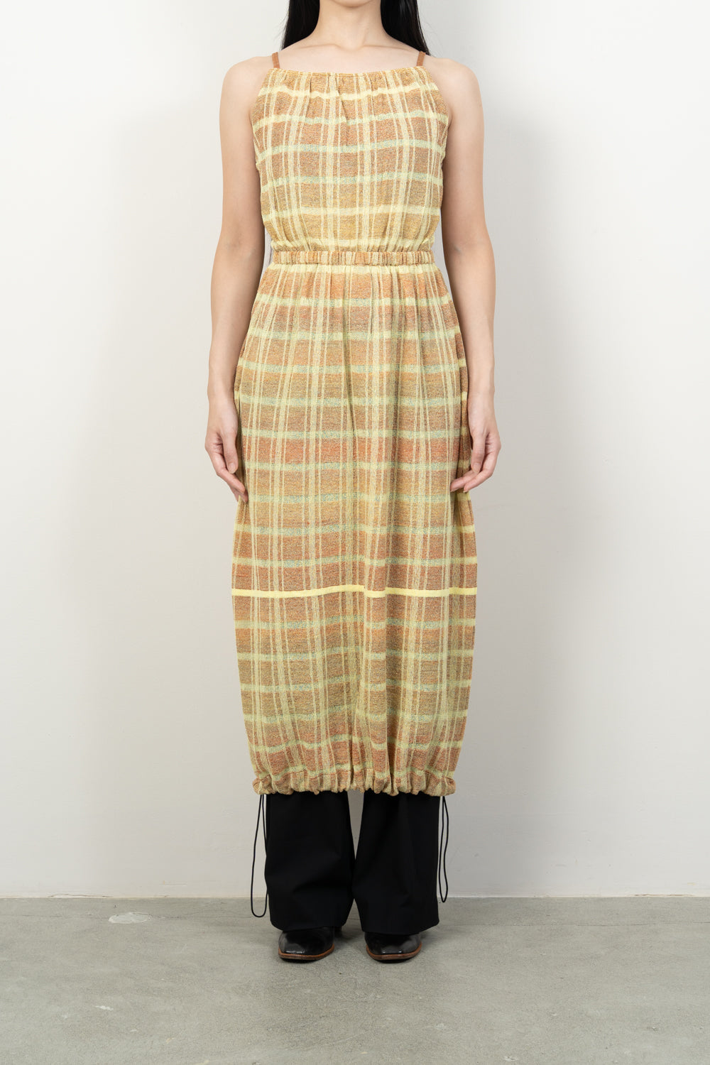 LAYERED TEXTURE KNIT DRESS [GREEN]