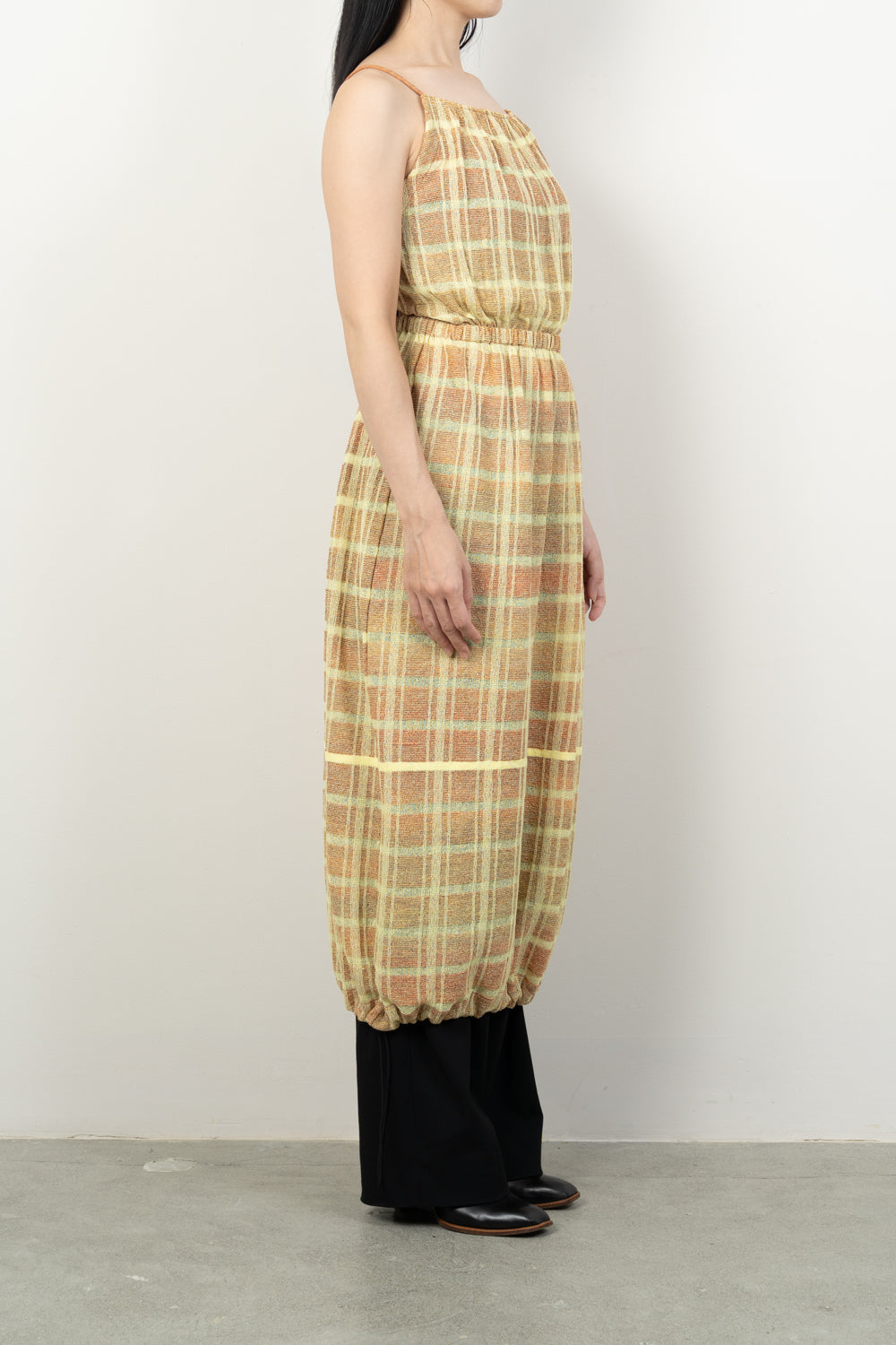 LAYERED TEXTURE KNIT DRESS [GREEN]