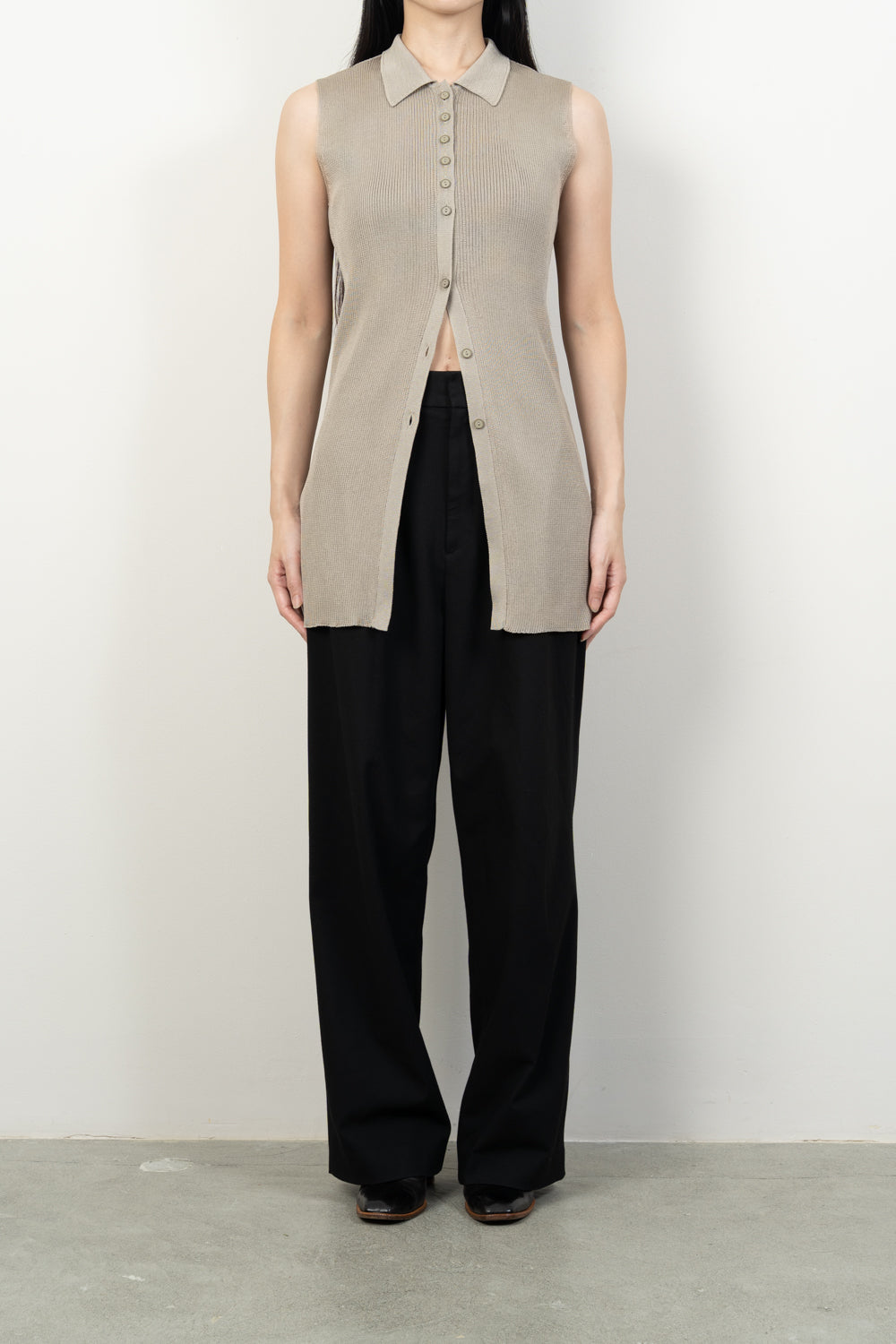 2-PIECE RIBBED CARDIGAN [KHAKI BEIGE]