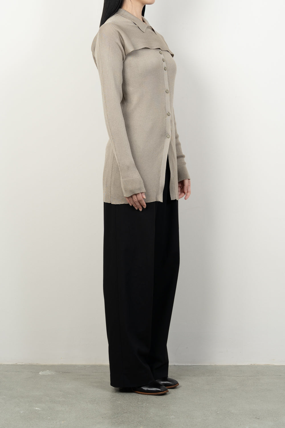 2-PIECE RIBBED CARDIGAN [KHAKI BEIGE]