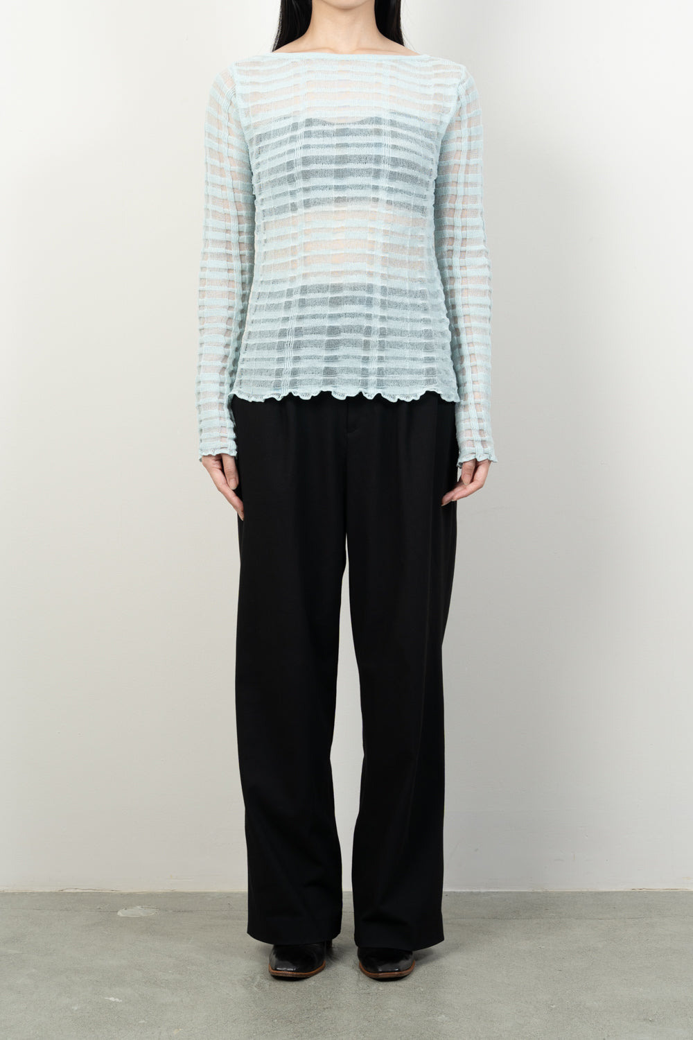 FLOWING CHECKED KNIT PULLOVER [BLACK]