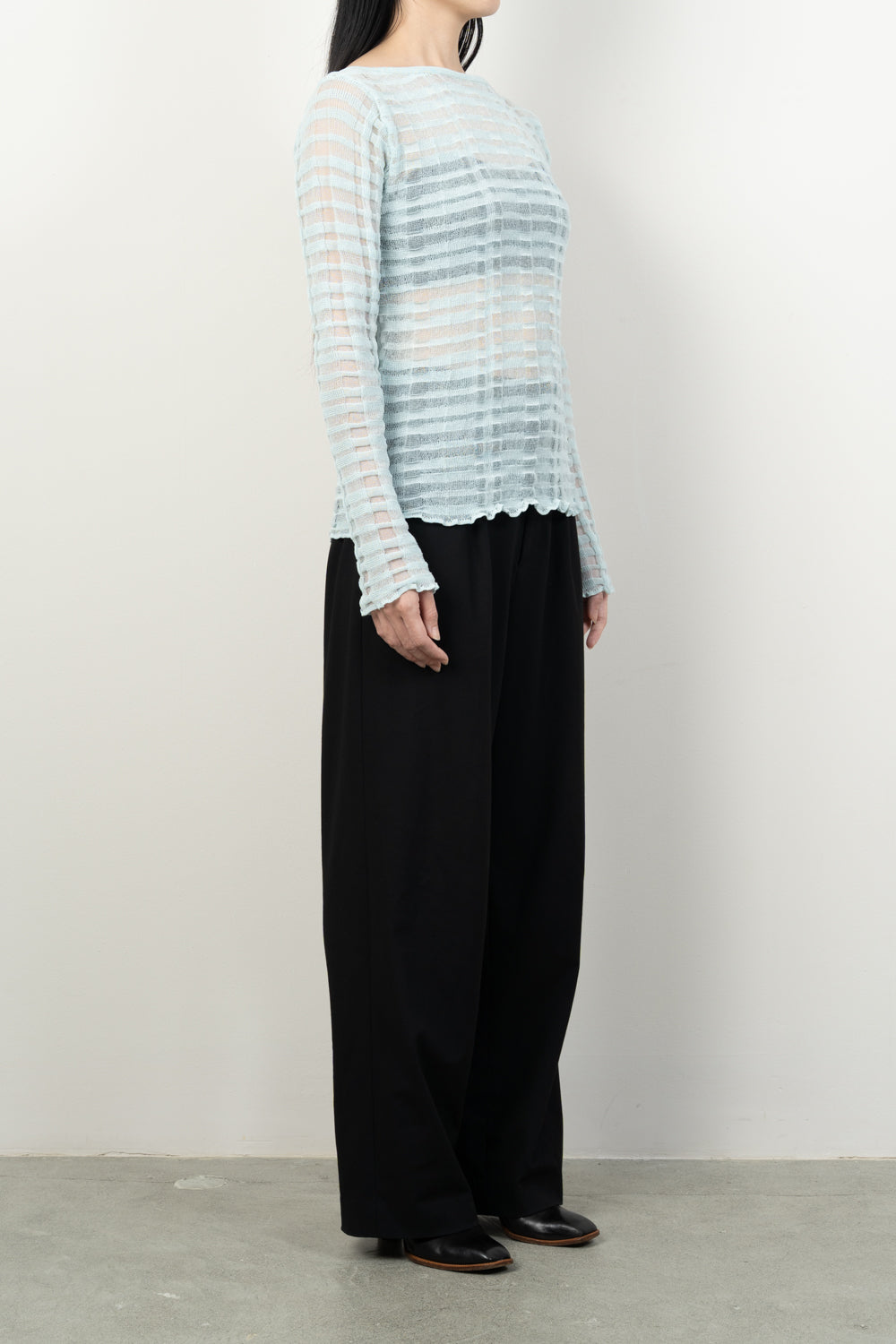 FLOWING CHECKED KNIT PULLOVER [AQUA]