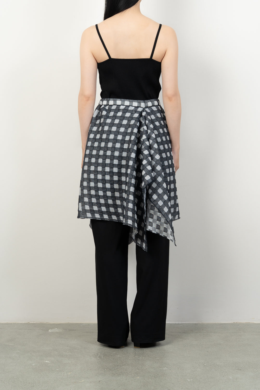 FLOWER PRINTED GINGHAM KNIT SKIRT [BLUE]