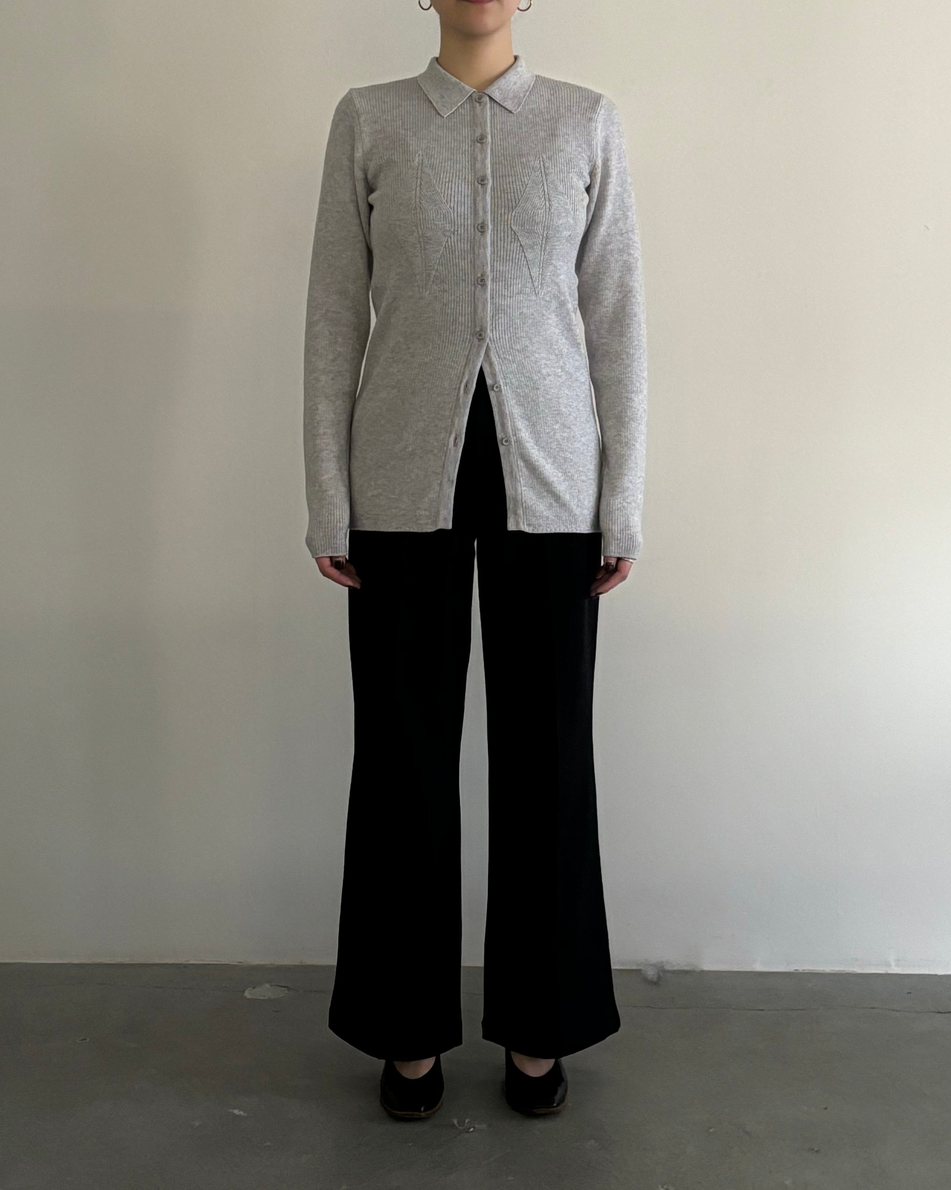 SMOOTH TENCEL WOOL KNIT DIA PATTERN SHIRTS [GRAY]