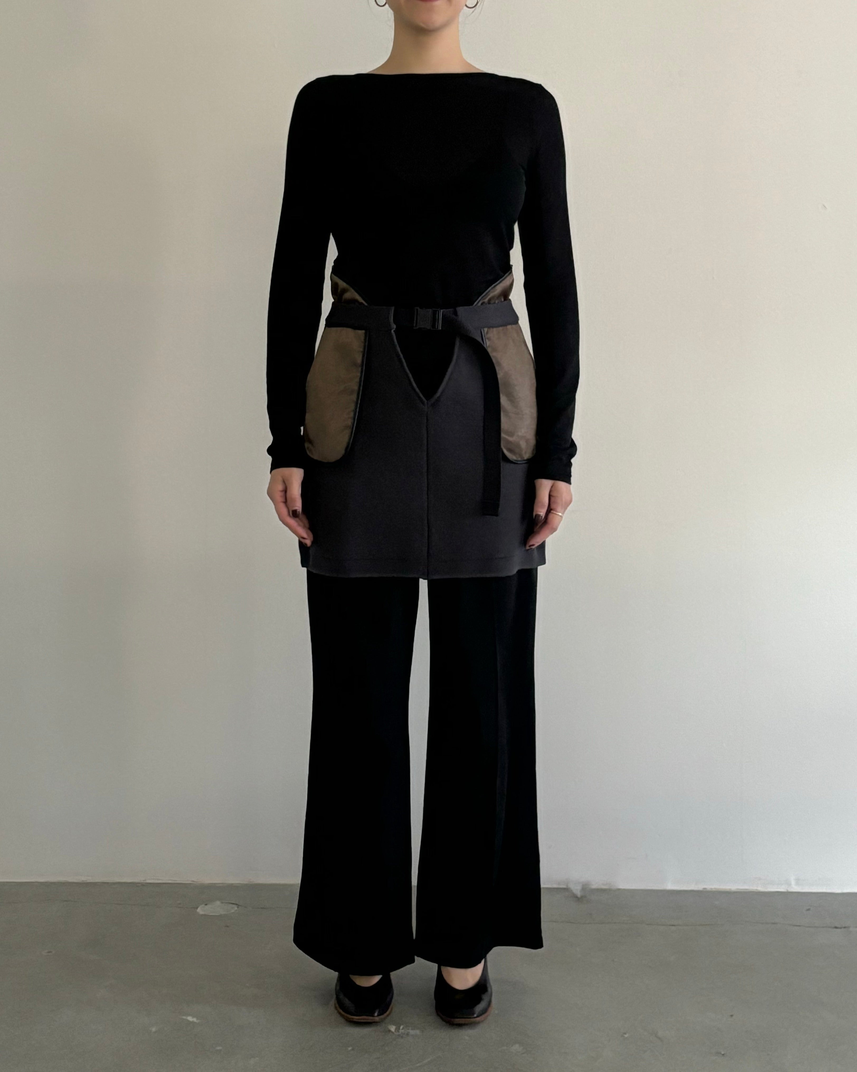 V-FRONT KNIT LAYERED MINI SKIRT [STEEL GRAY]