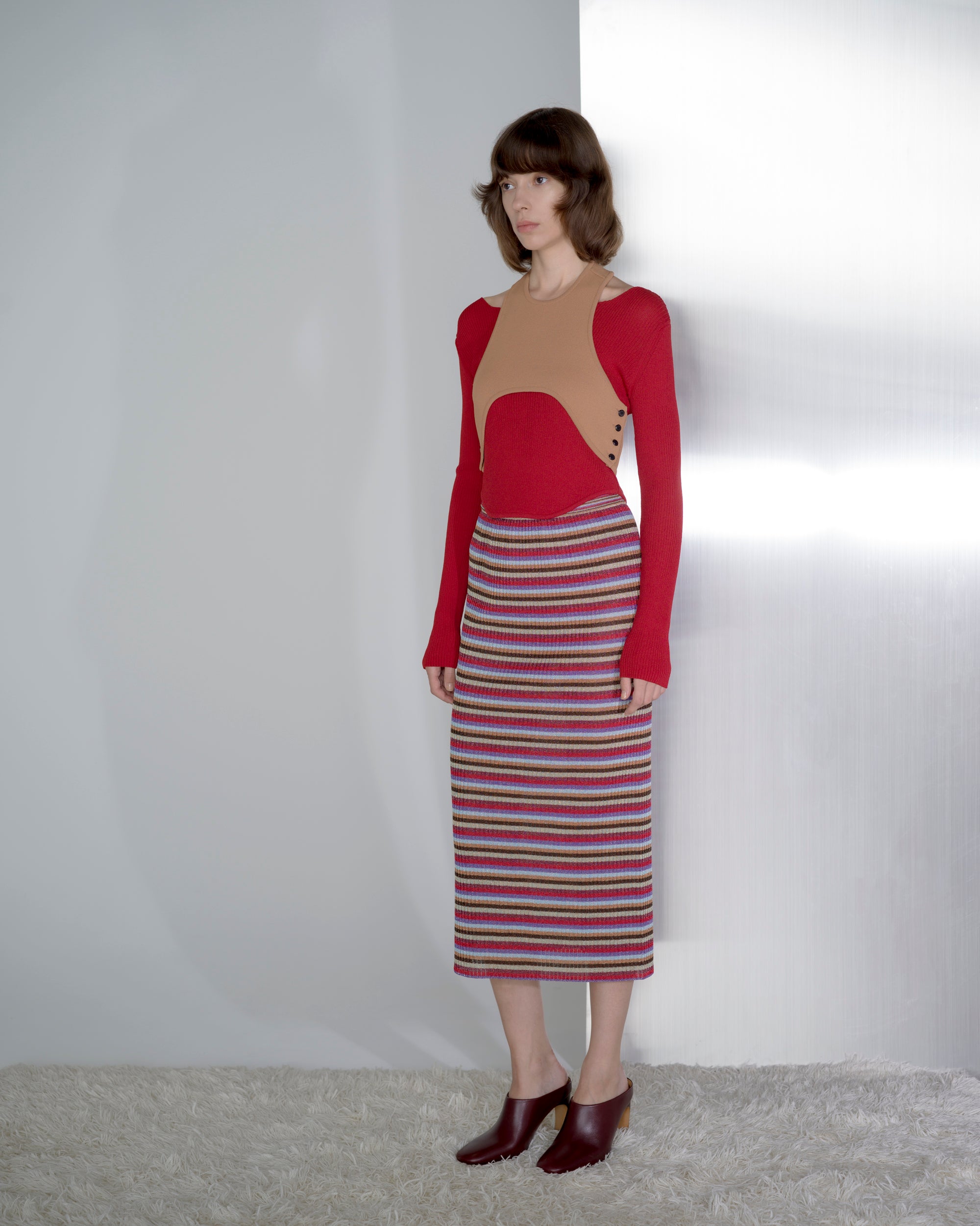 LULEX MULTIBORDER KNITTED SKIRT [RED×BROWN MIX]