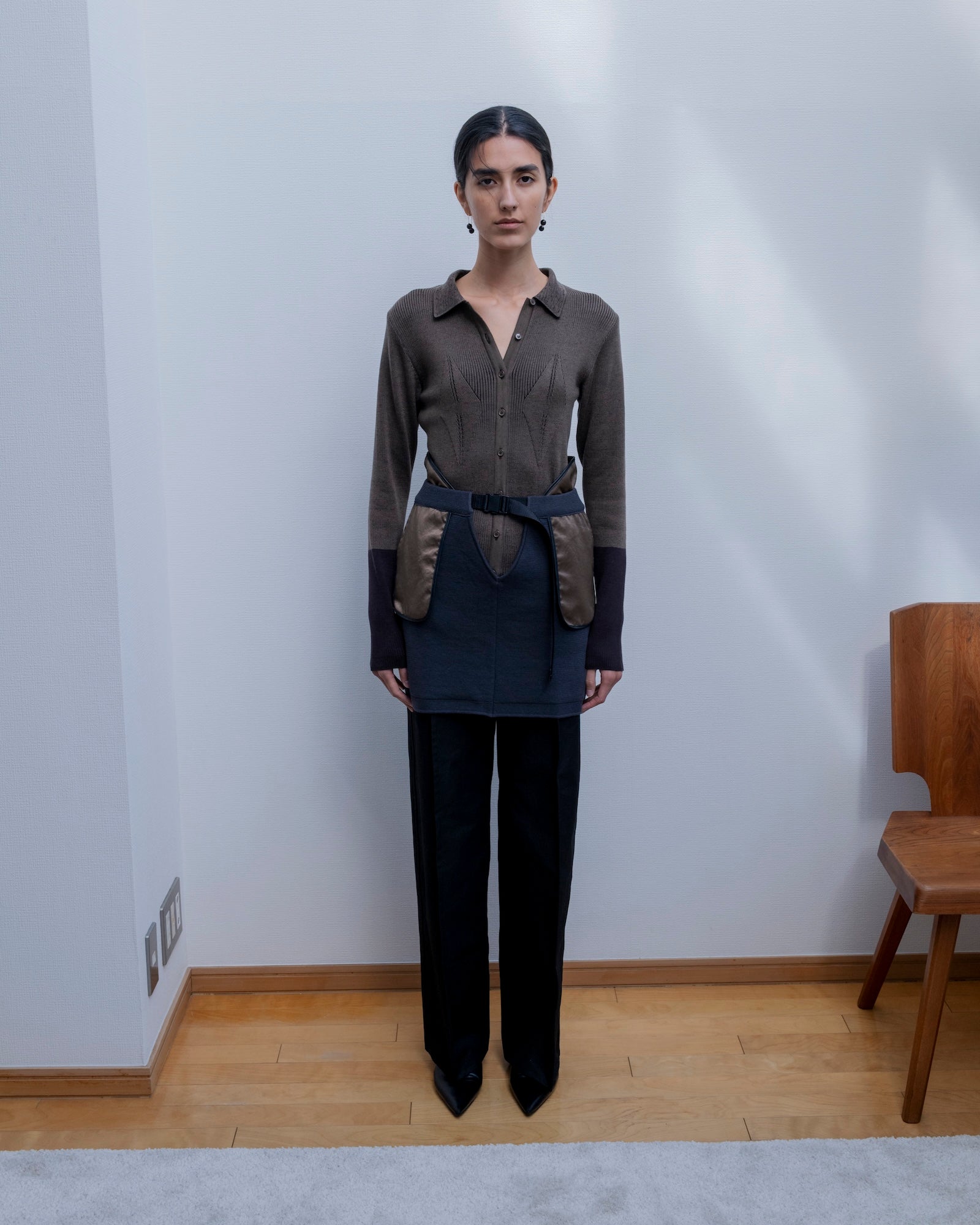 SMOOTH TENCEL WOOL KNIT DIA PATTERN SHIRTS [GRAY]