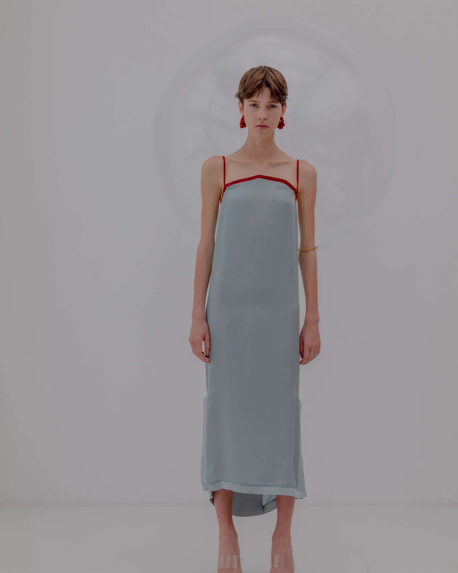 SUEDE LIKE BACK RIB DRESS [SMOKEY BLUE]