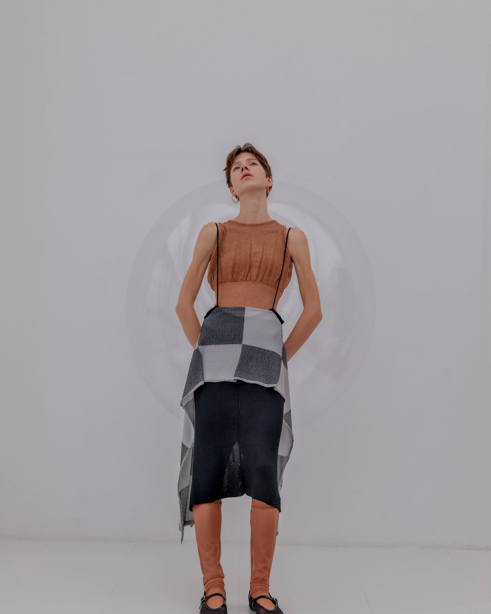 SHINY 2PIECES TOPS [BROWN]