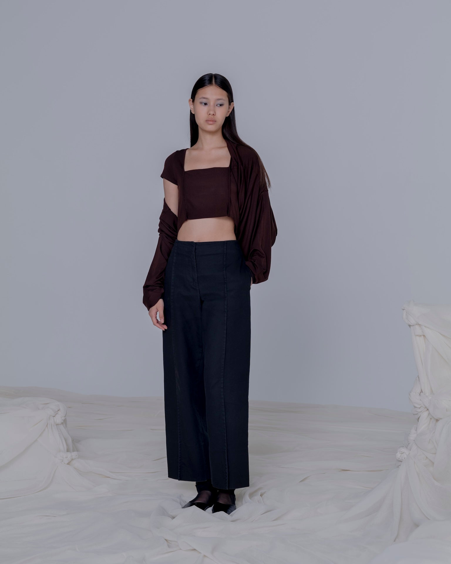 SMOOTH JERSEY DOUBLE LONG TEE [BROWN]