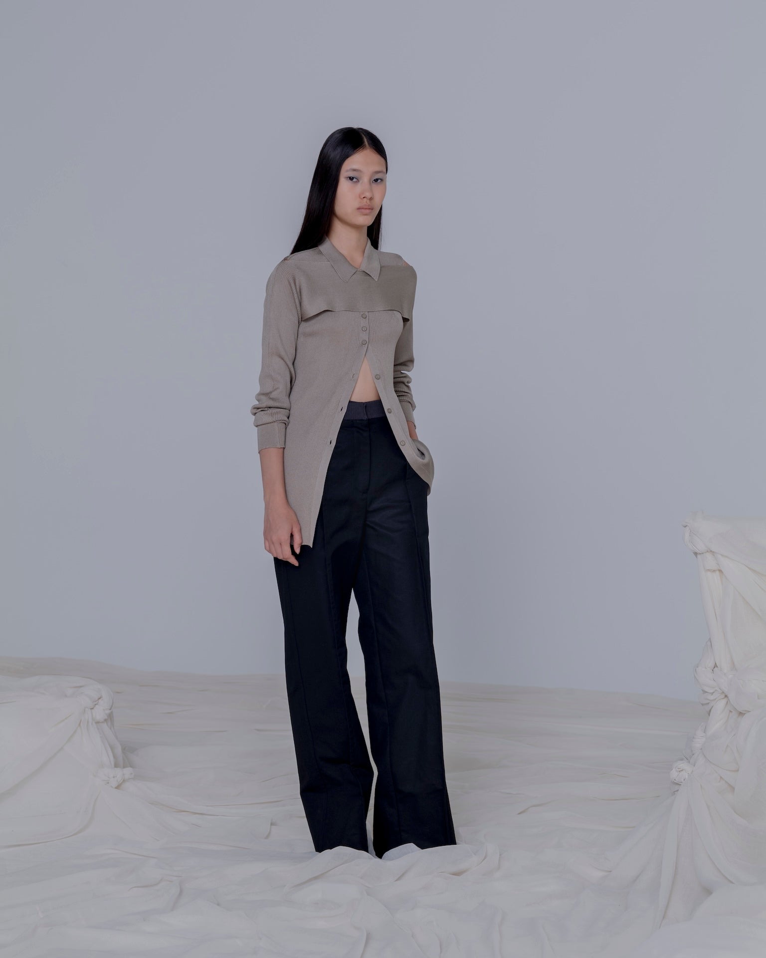 2-PIECE RIBBED CARDIGAN [KHAKI BEIGE]
