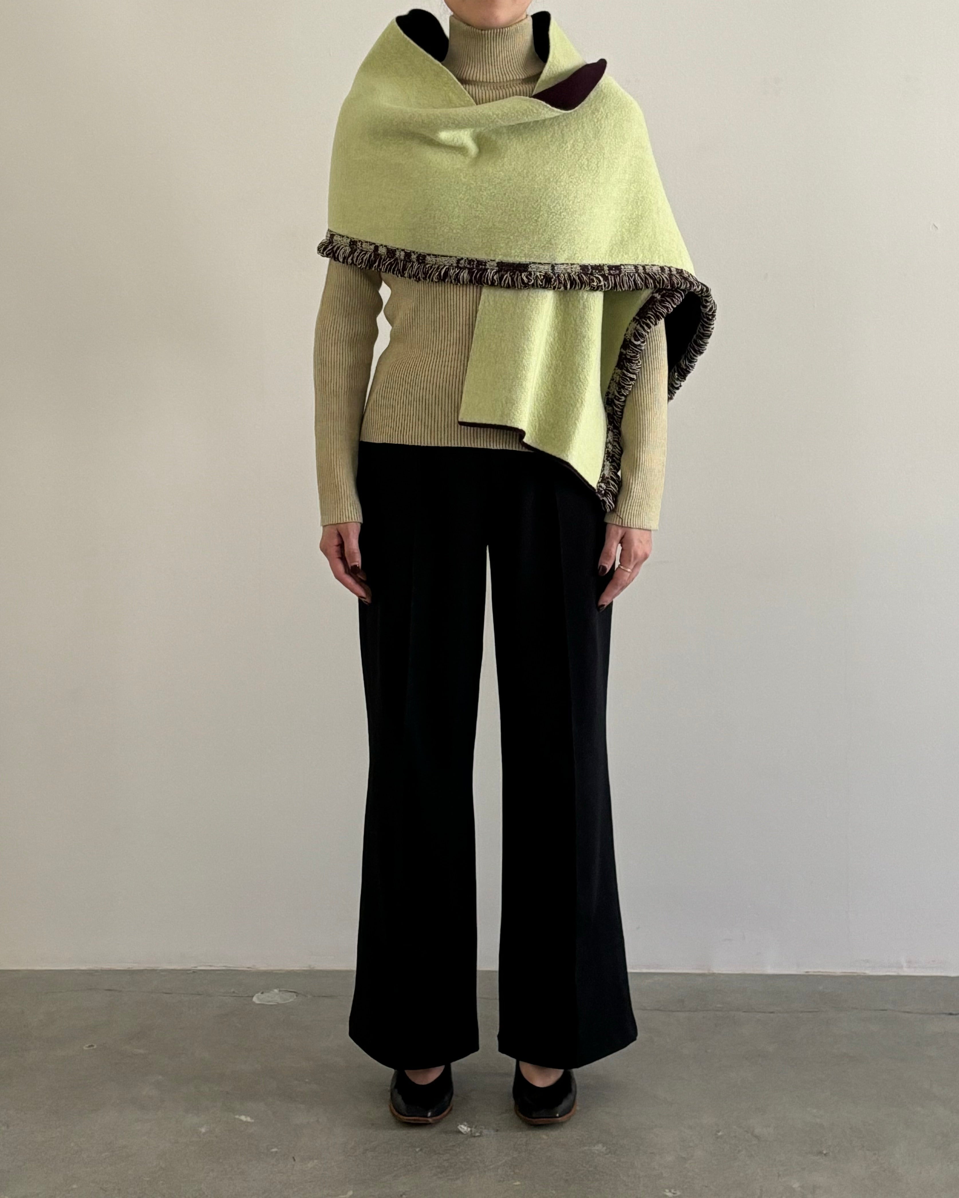 REVERSIBLE CASHMERE KNIT SCARF [WINE×LT GREEN]