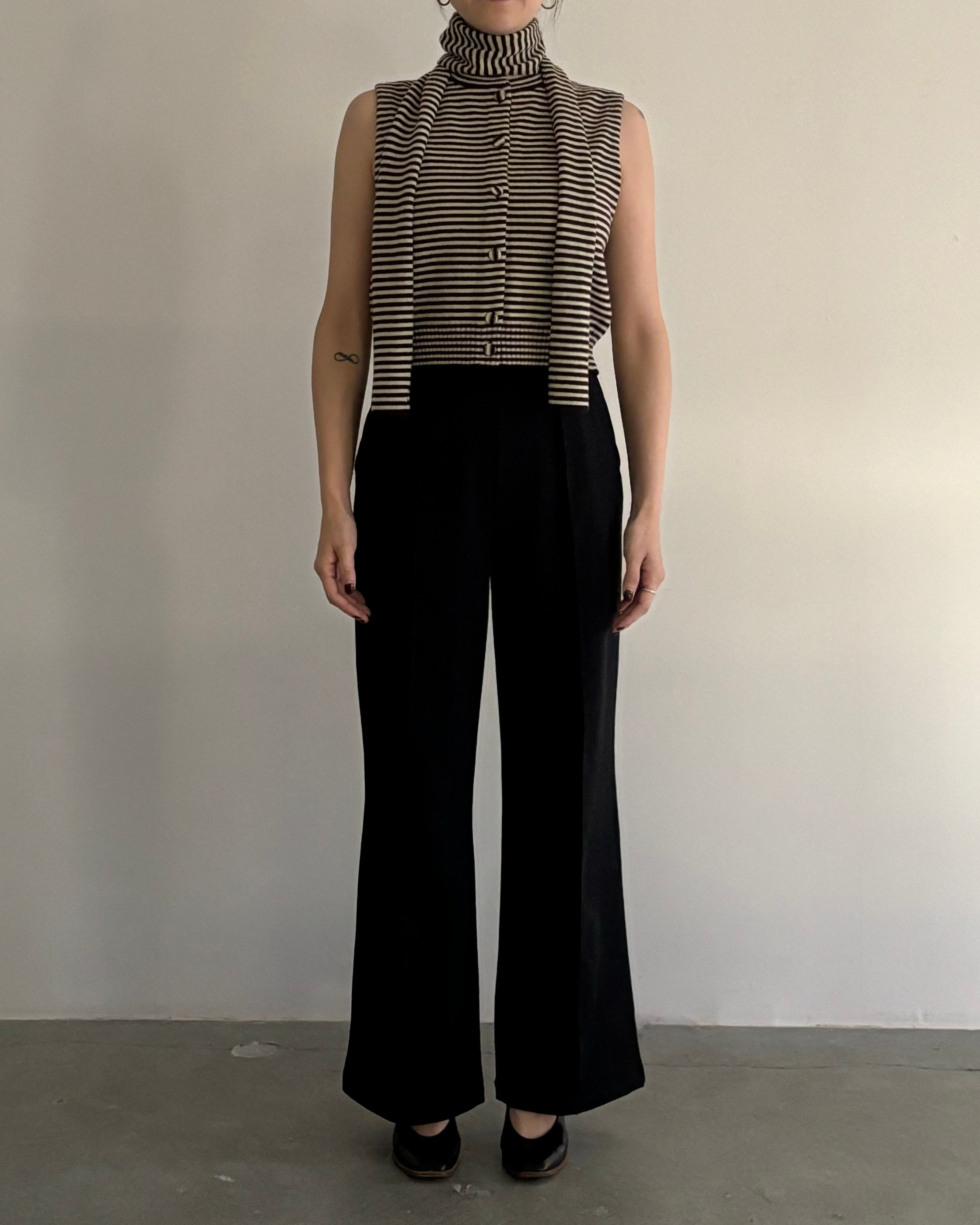 CASHMERE STRIPED KNIT VEST WITH LONG SCARF [WINE×LT GREEN]