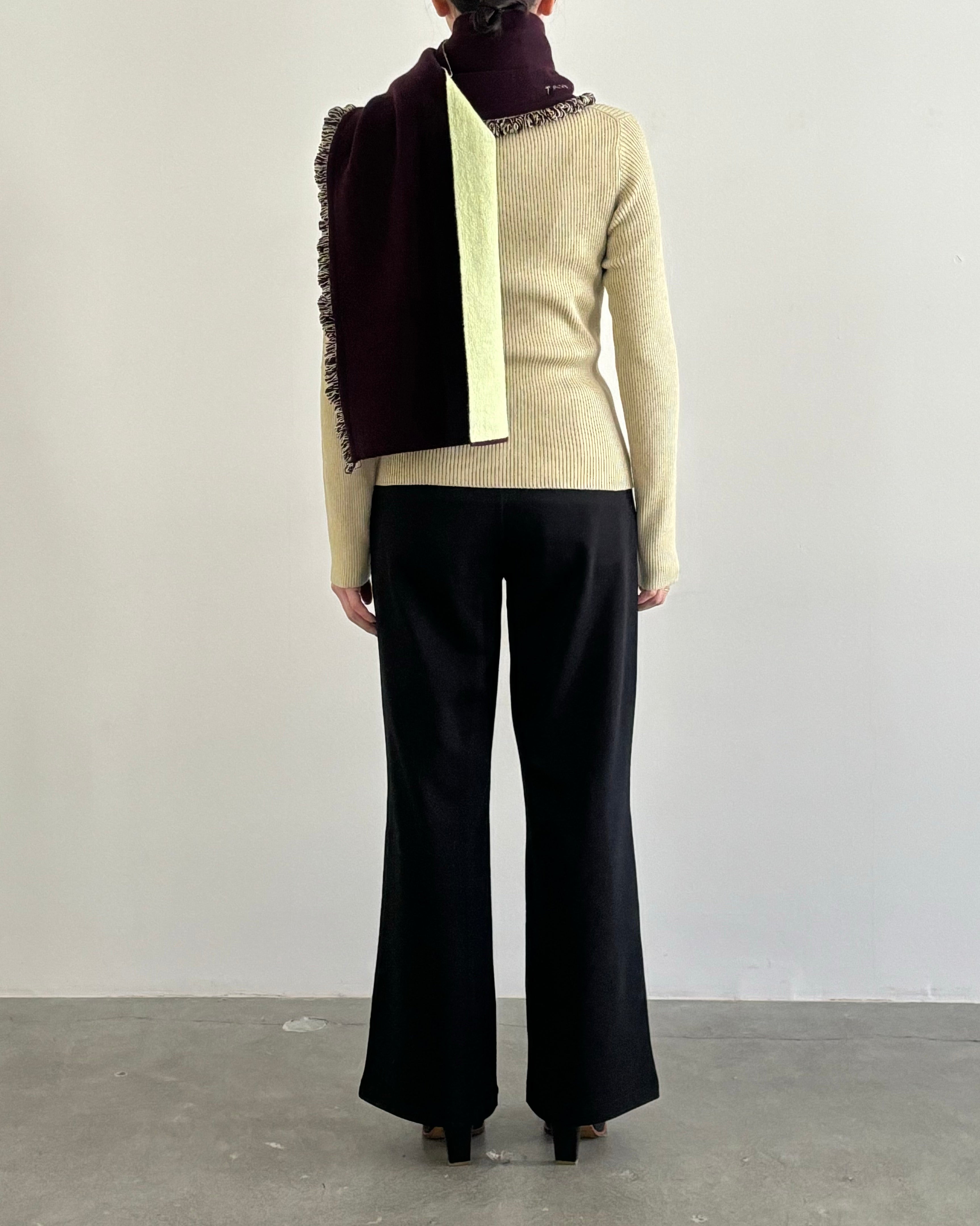 REVERSIBLE CASHMERE KNIT SCARF [WINE×LT GREEN]