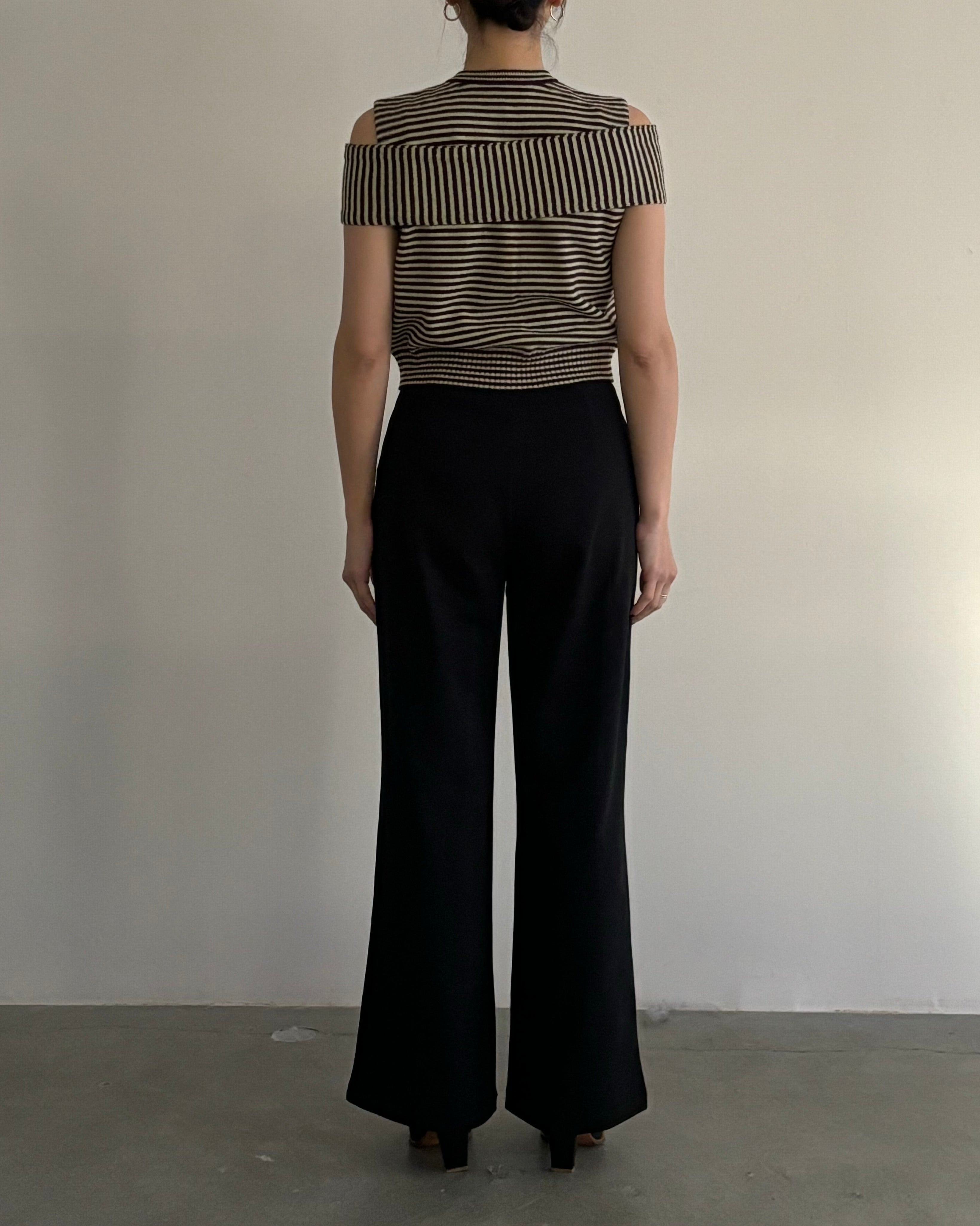 CASHMERE STRIPED KNIT VEST WITH LONG SCARF [WINE×LT GREEN]