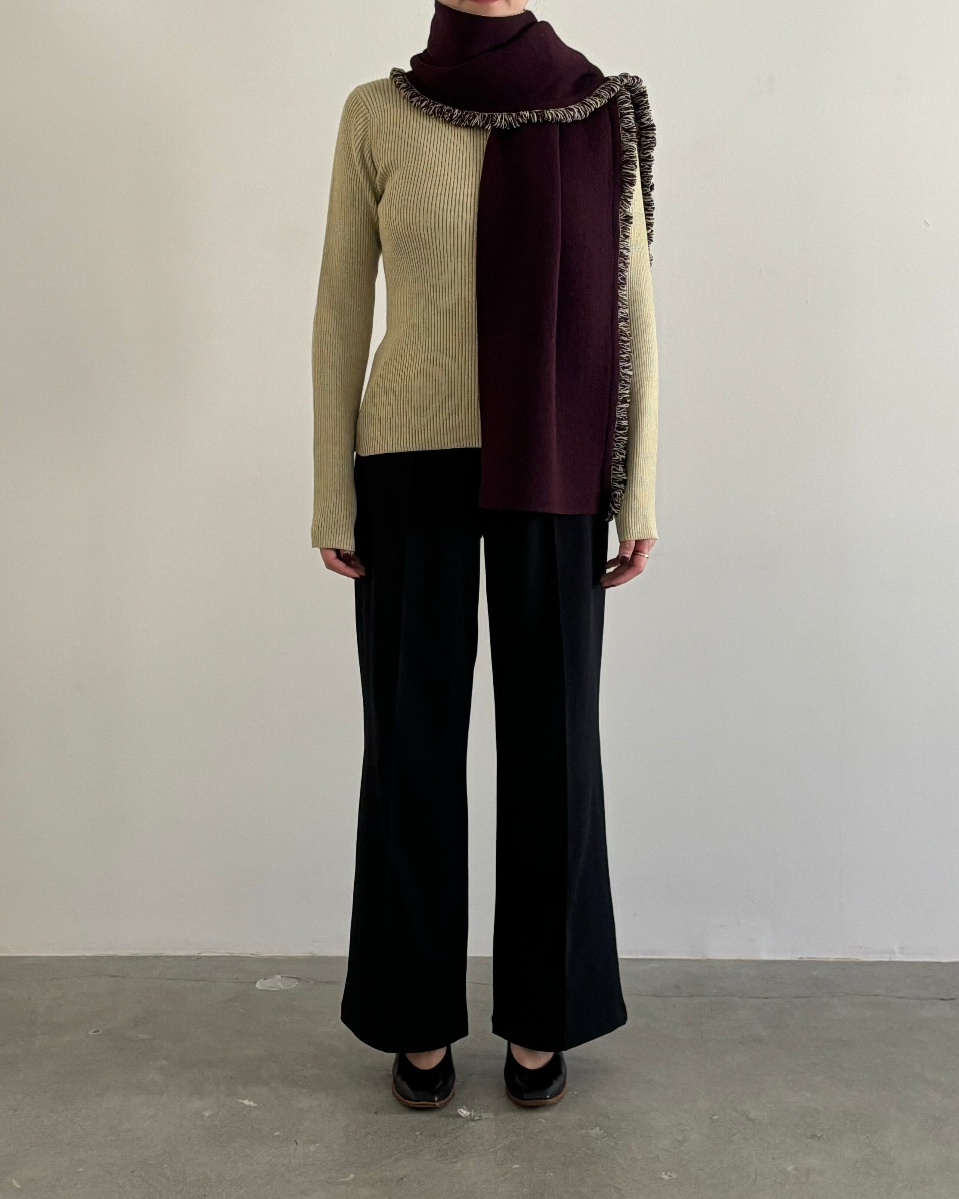 REVERSIBLE CASHMERE KNIT SCARF [WINE×LT GREEN]