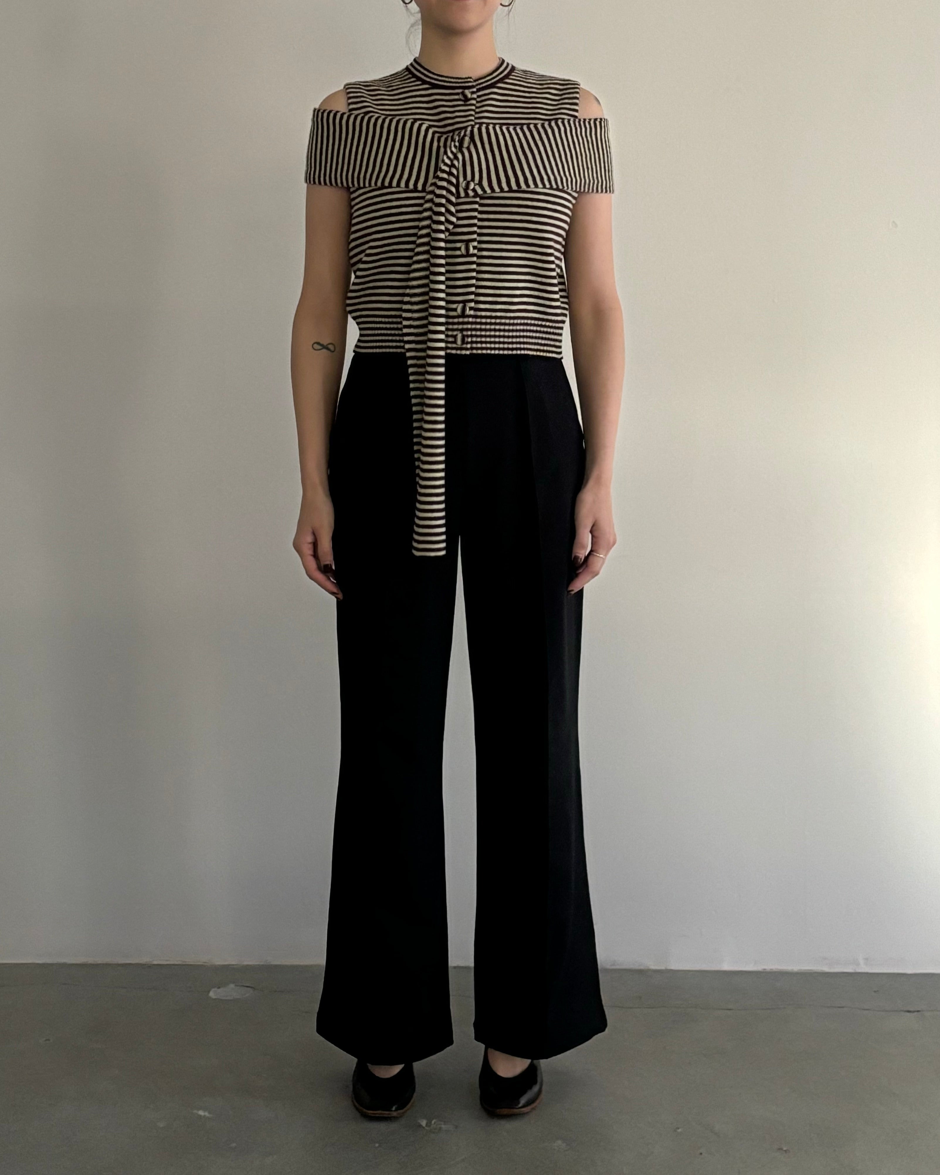 CASHMERE STRIPED KNIT VEST WITH LONG SCARF [WINE×LT GREEN]