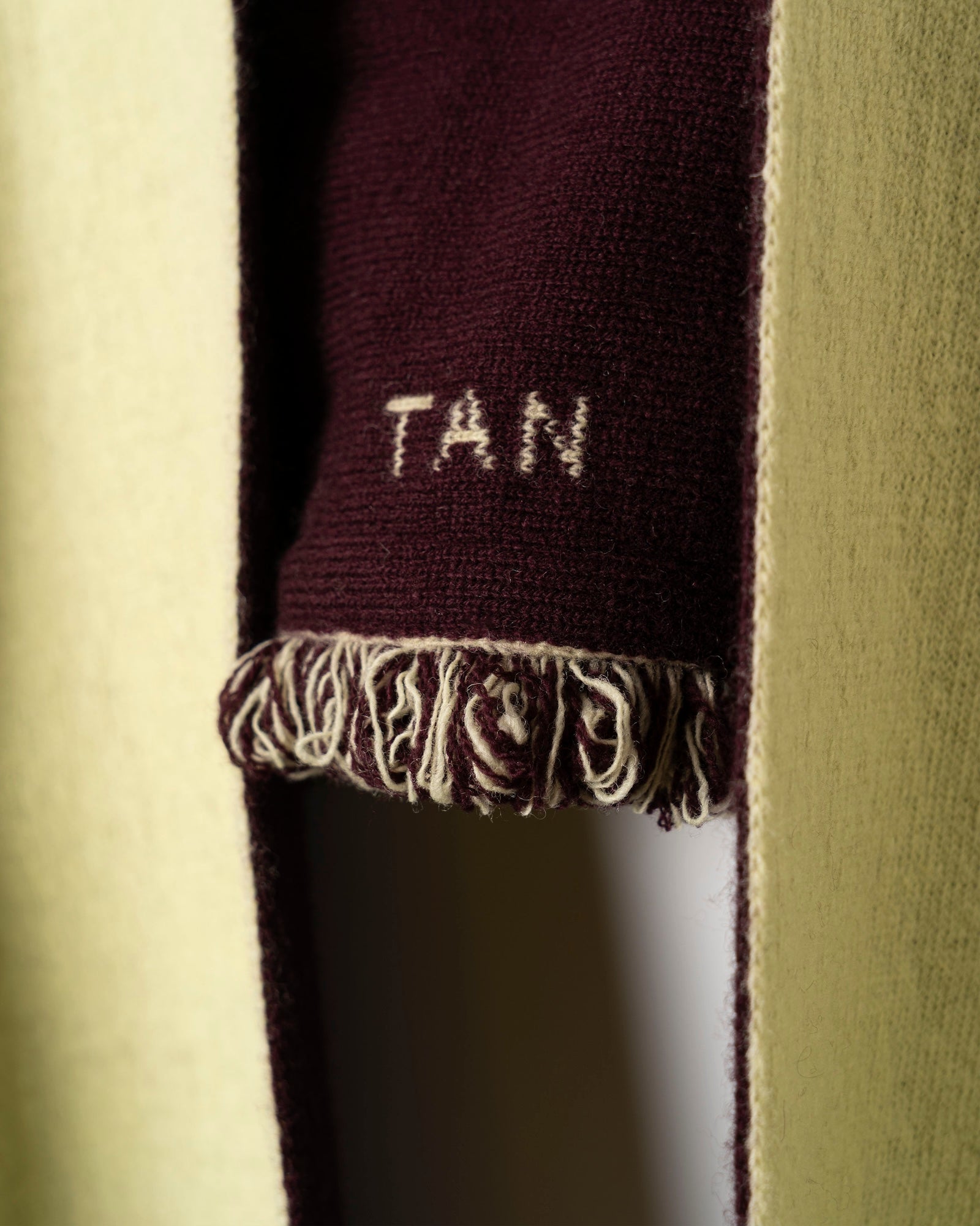 REVERSIBLE CASHMERE KNIT SCARF [WINE×LT GREEN]