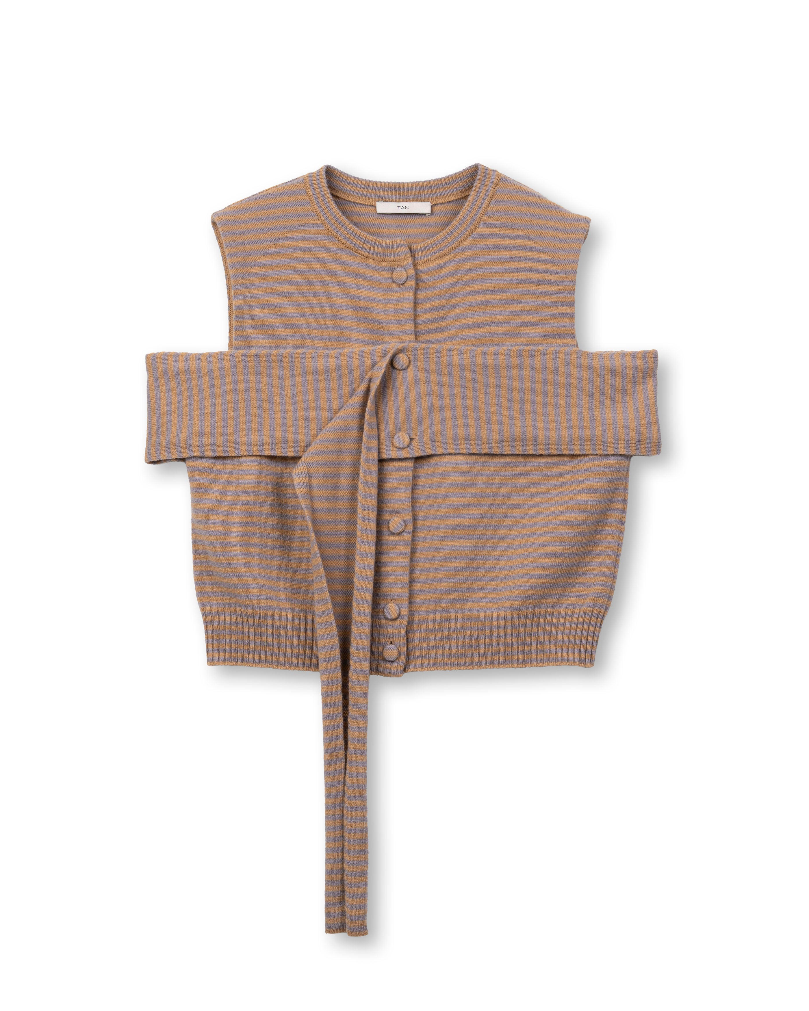 CASHMERE STRIPED KNIT VEST WITH LONG SCARF [CAMEL×LAVENDER]