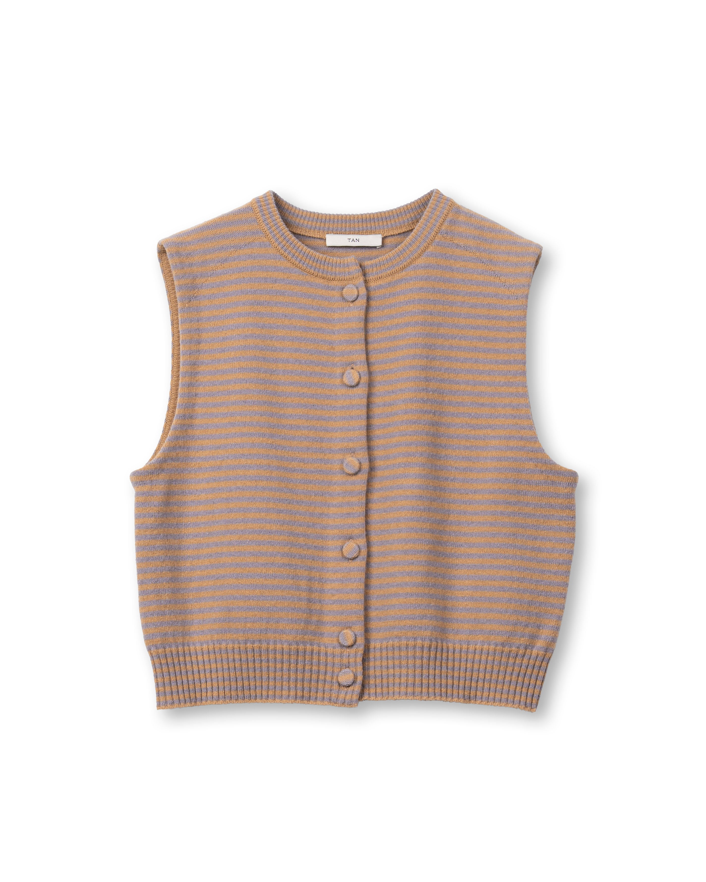 CASHMERE STRIPED KNIT VEST WITH LONG SCARF [CAMEL×LAVENDER]