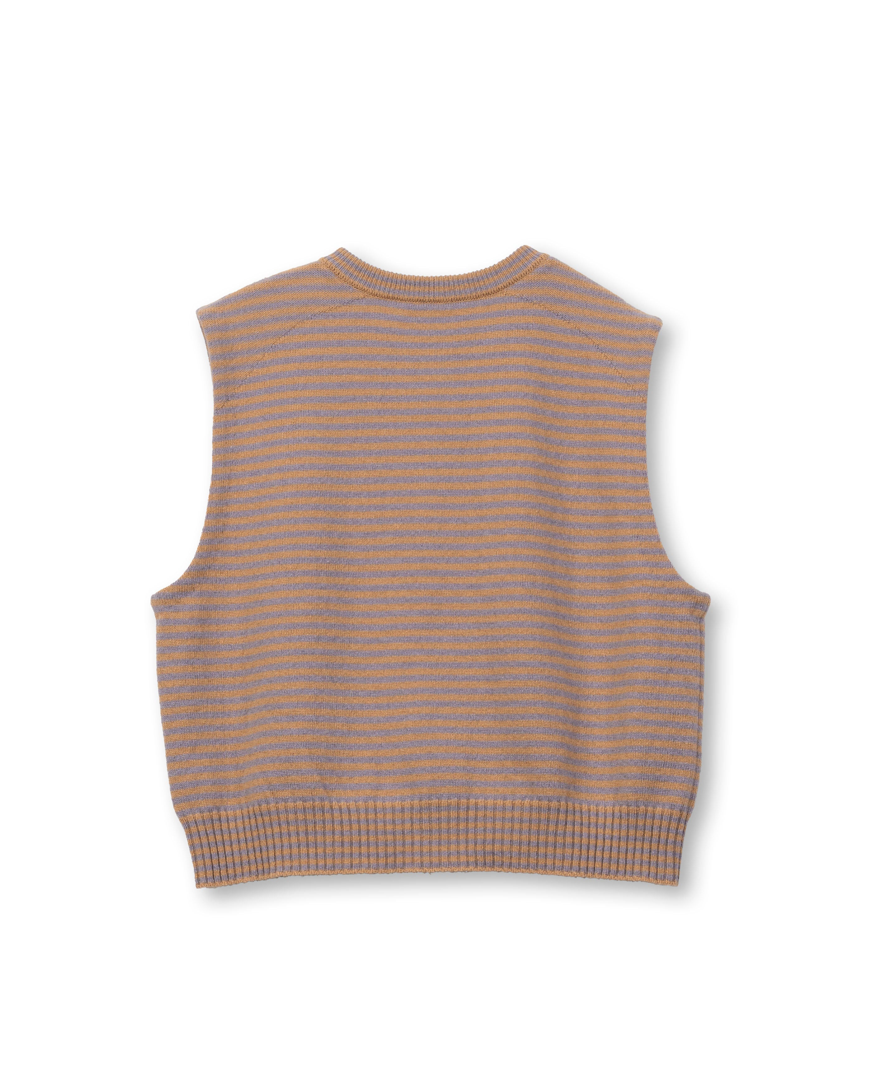 CASHMERE STRIPED KNIT VEST WITH LONG SCARF [CAMEL×LAVENDER]