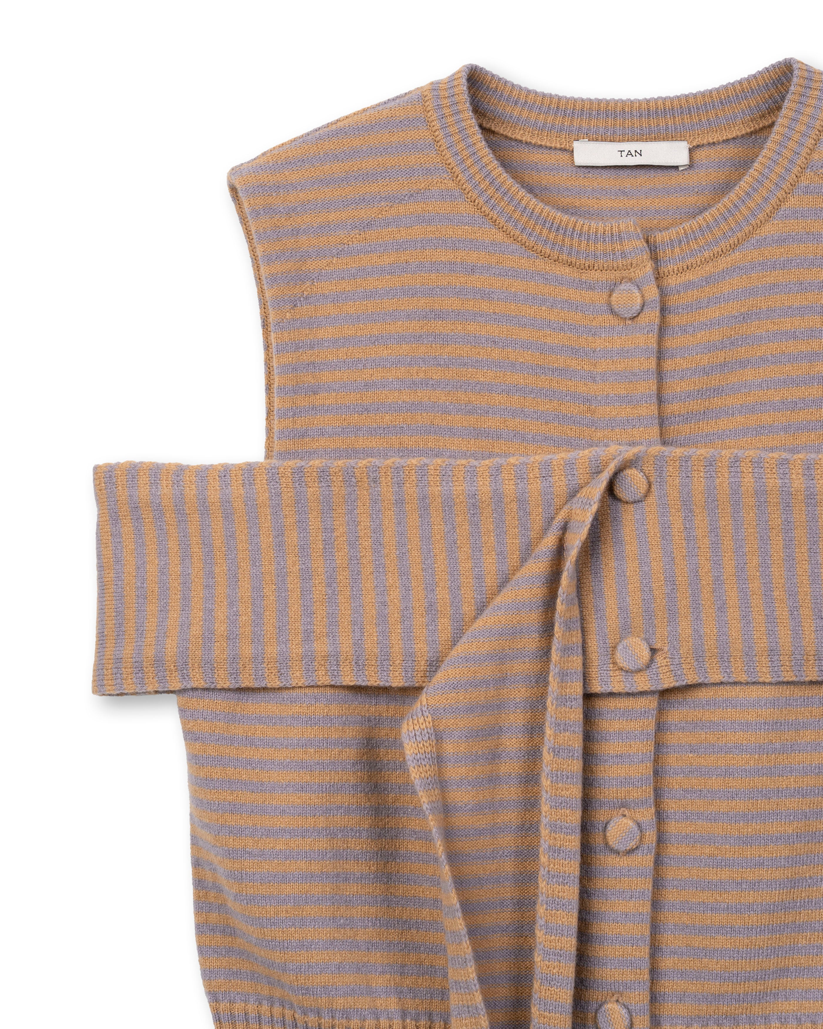 CASHMERE STRIPED KNIT VEST WITH LONG SCARF [CAMEL×LAVENDER]